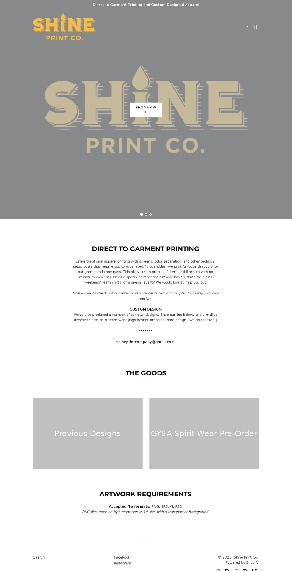 shineprintco.com shopify website screenshot