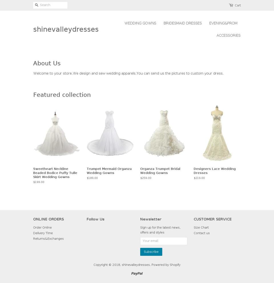 shinevalleydresses.com — Shopify storefront screenshot