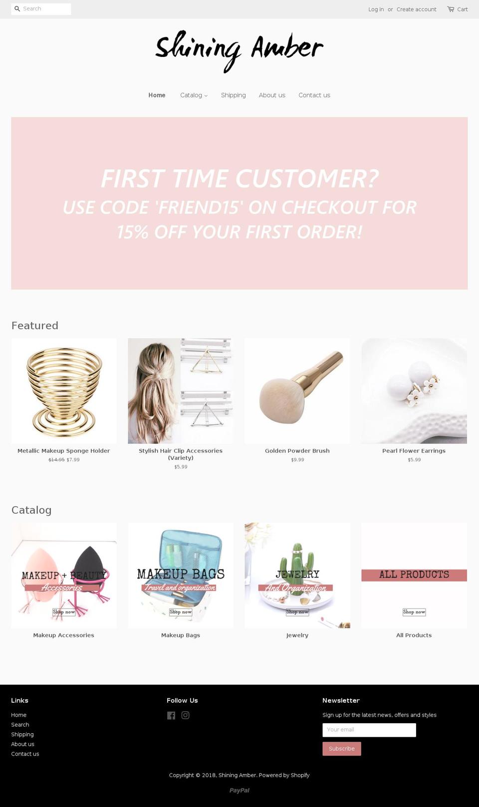 shiningamber.com — Shopify storefront screenshot