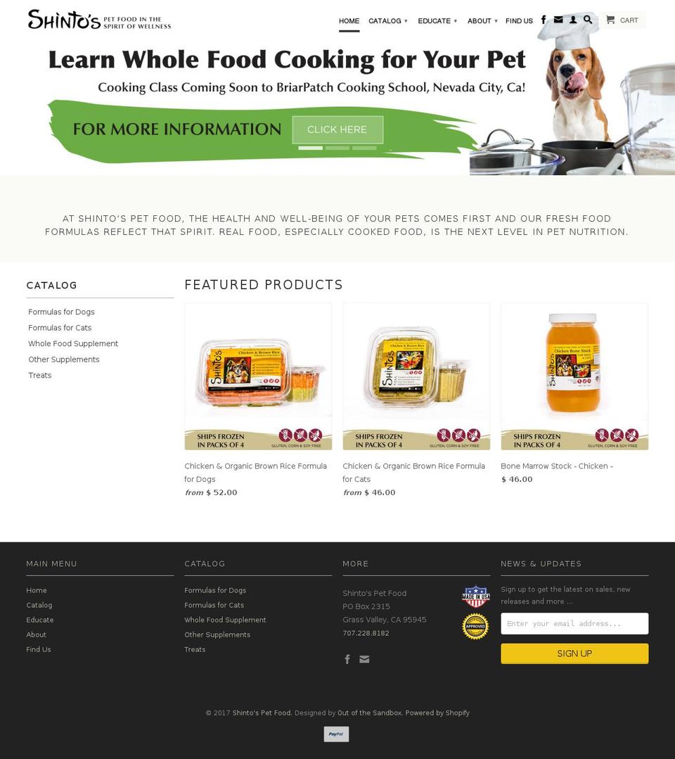 shintospetfood.com shopify website screenshot