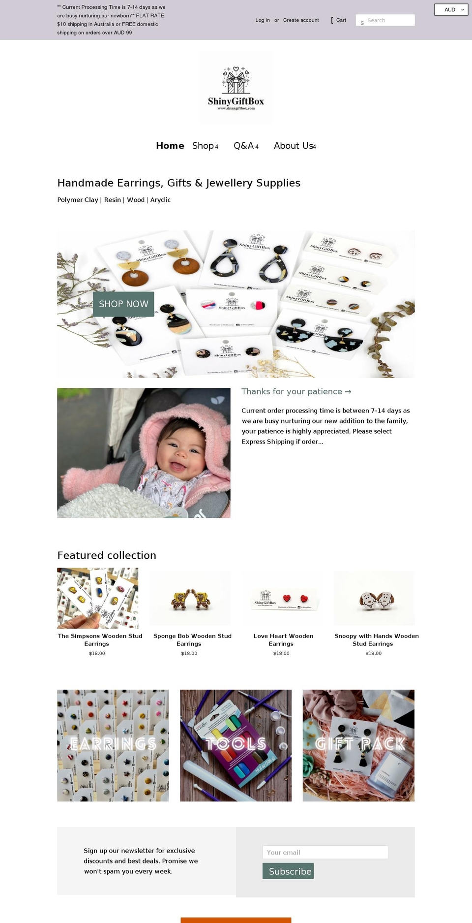 shinygiftbox.com shopify website screenshot