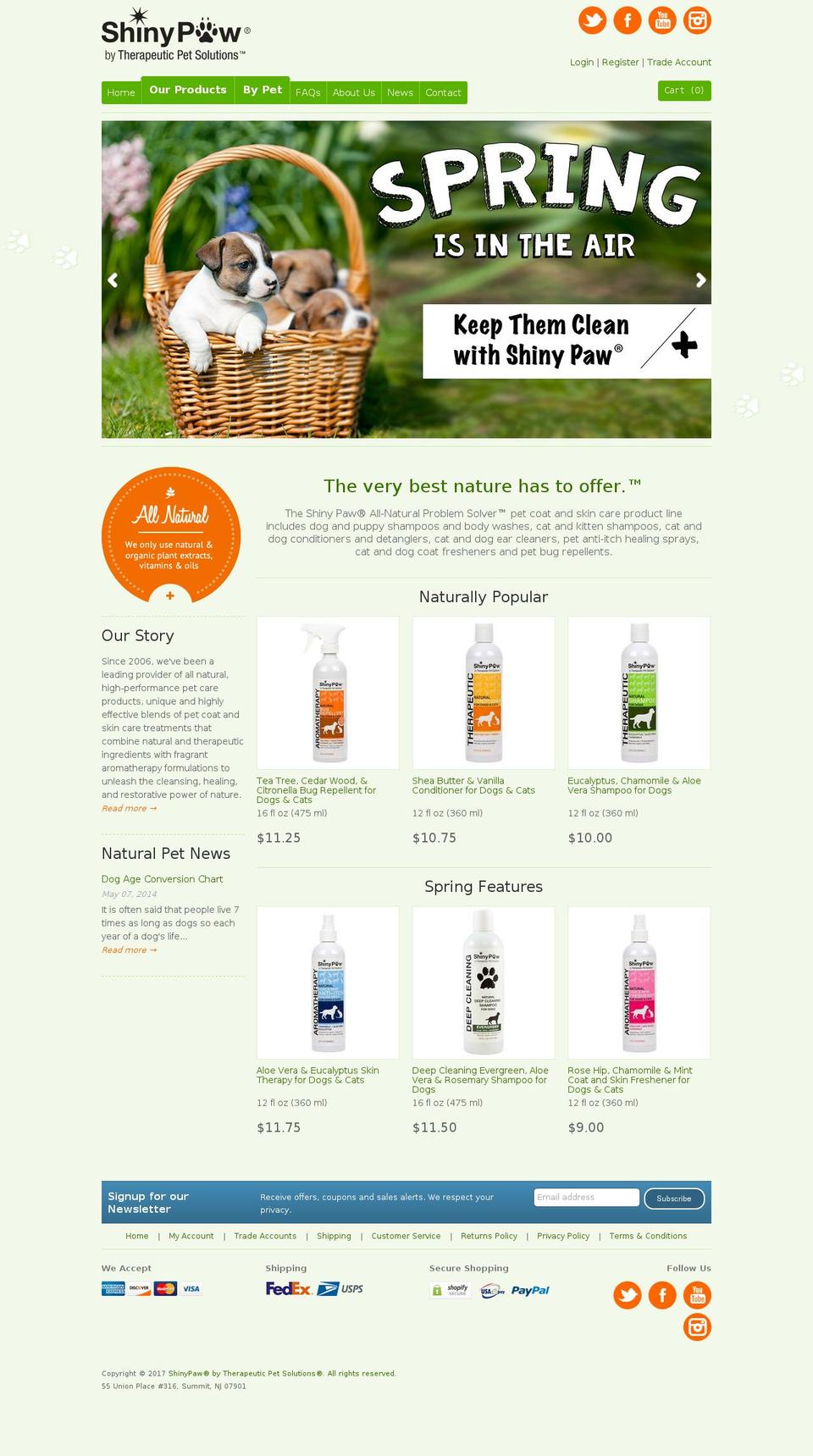 Expression Shopify theme site example shinypaw.com