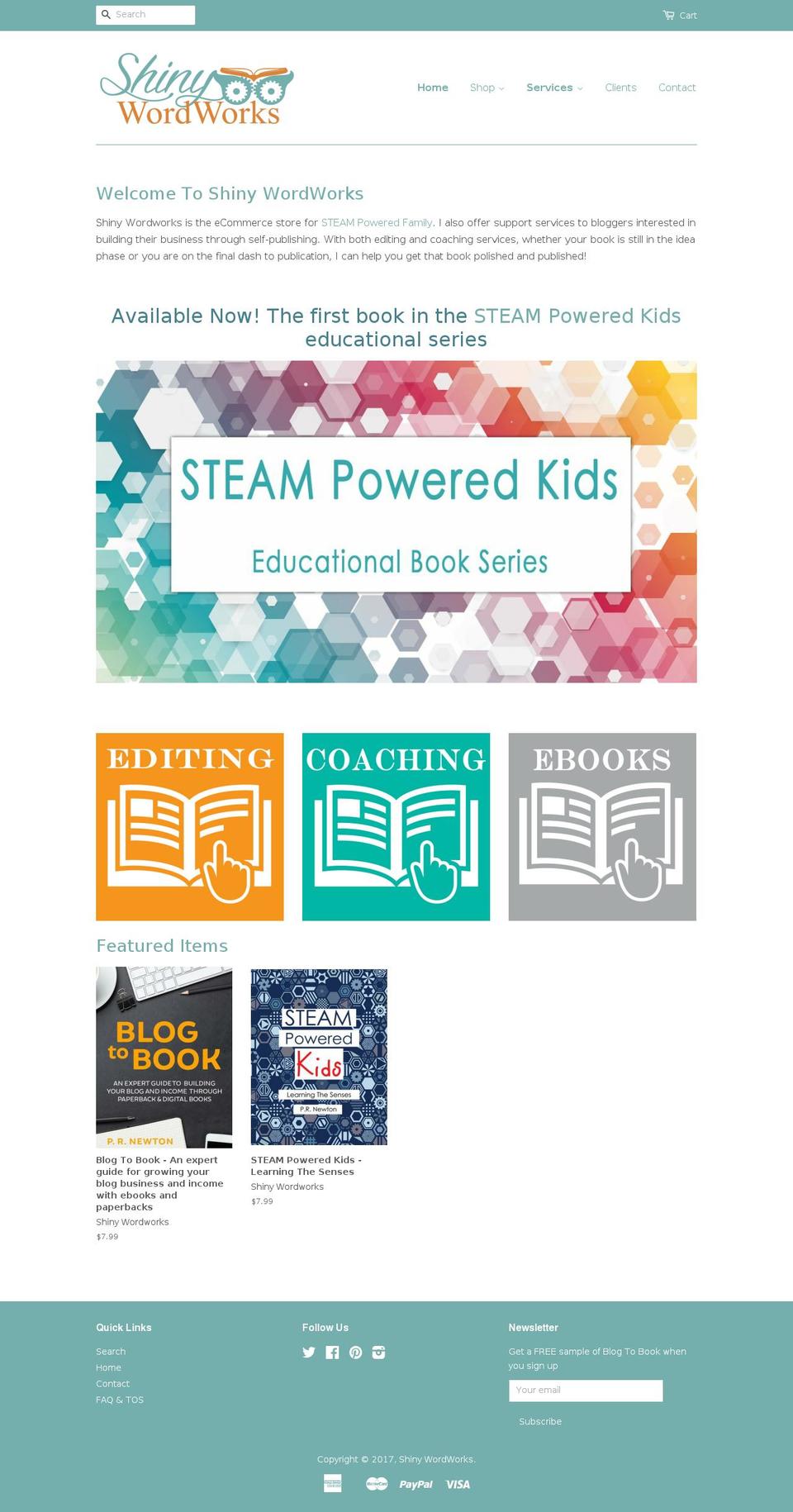 shinywordworks.com shopify website screenshot