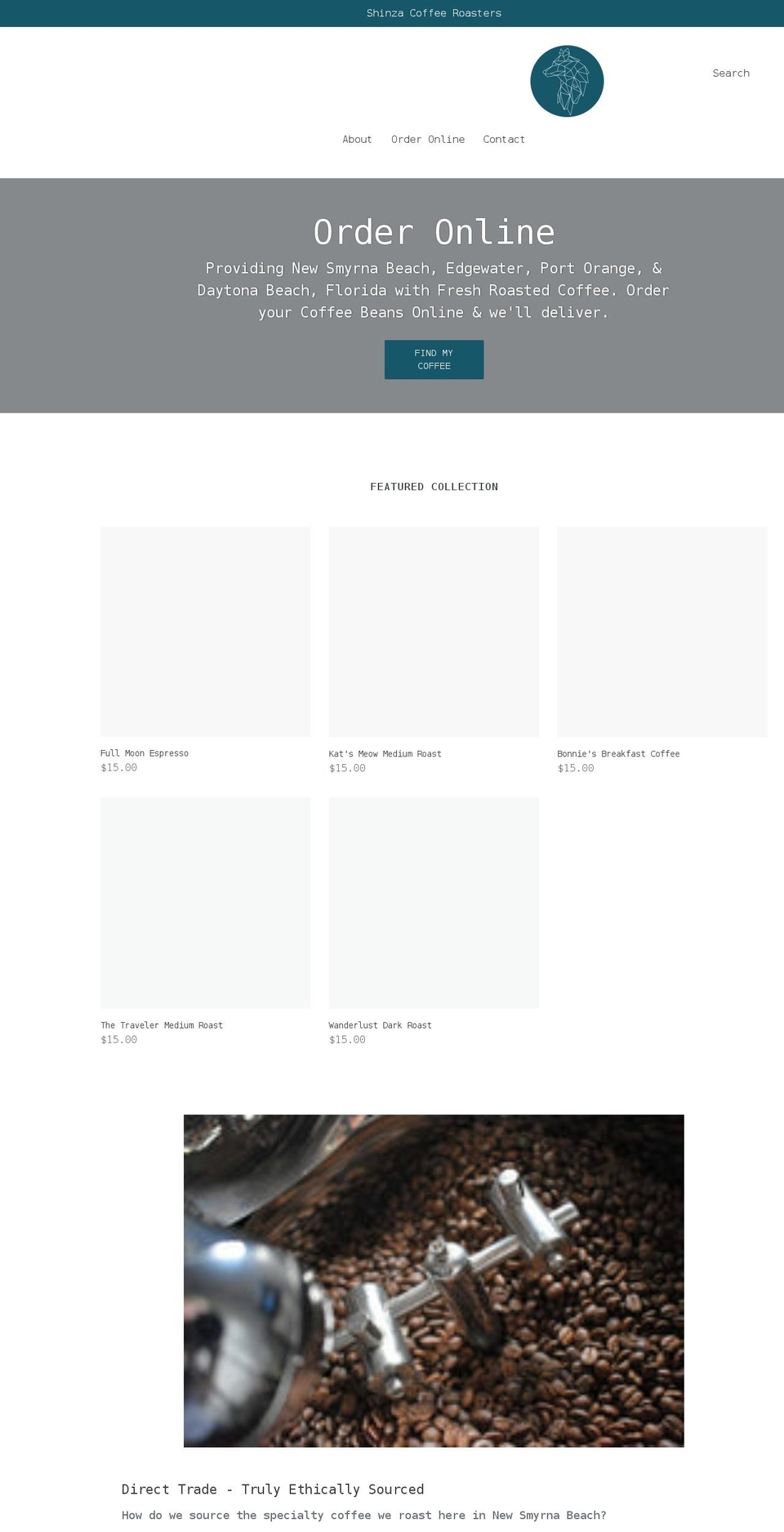 shinzacoffeeroasters.com shopify website screenshot
