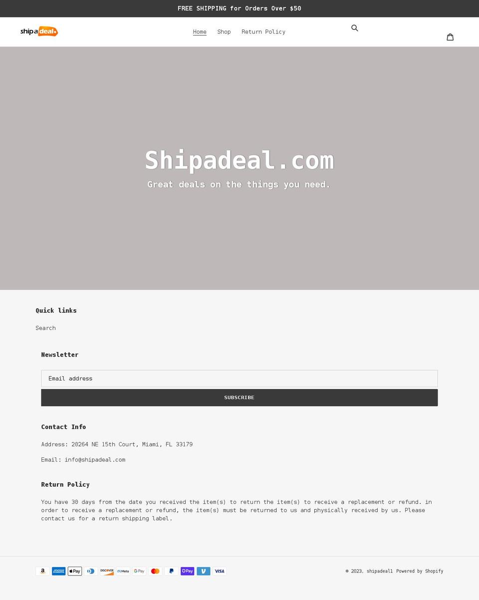 shipadeal.com shopify website screenshot