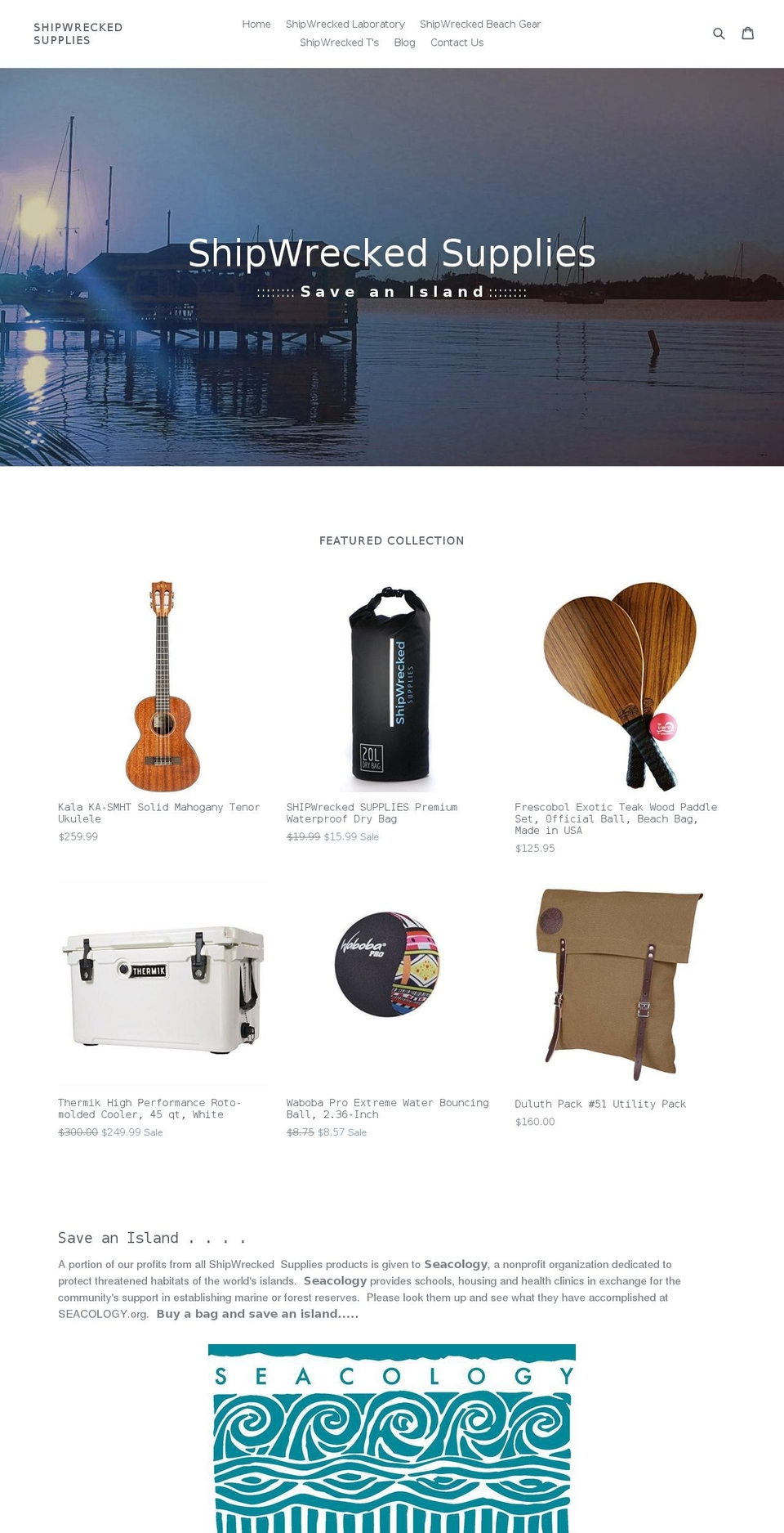 shipwreckedsupplies.com shopify website screenshot