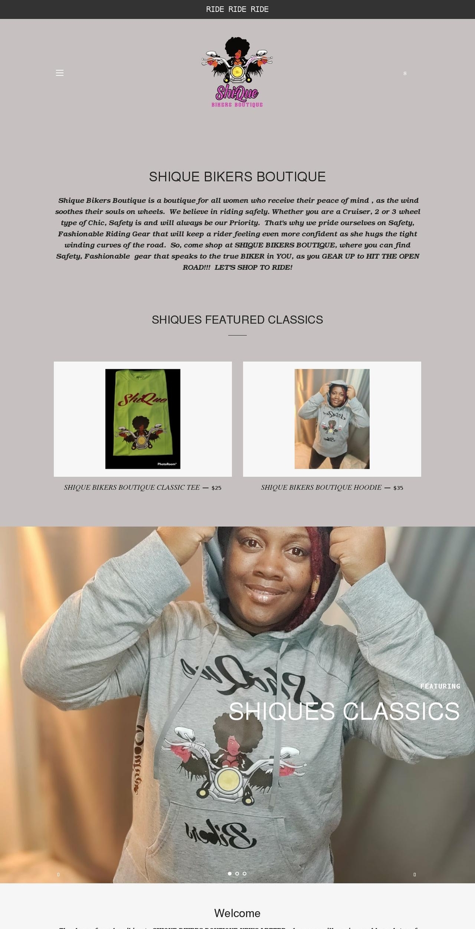 shiquebikersboutique.com shopify website screenshot
