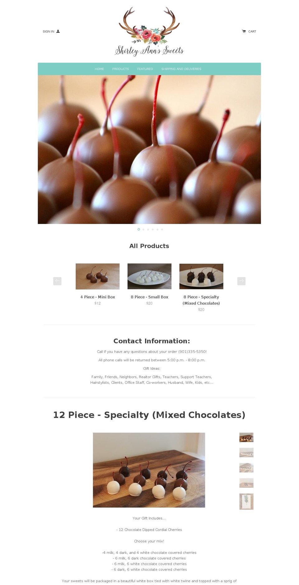 shirleyannssweets.com shopify website screenshot