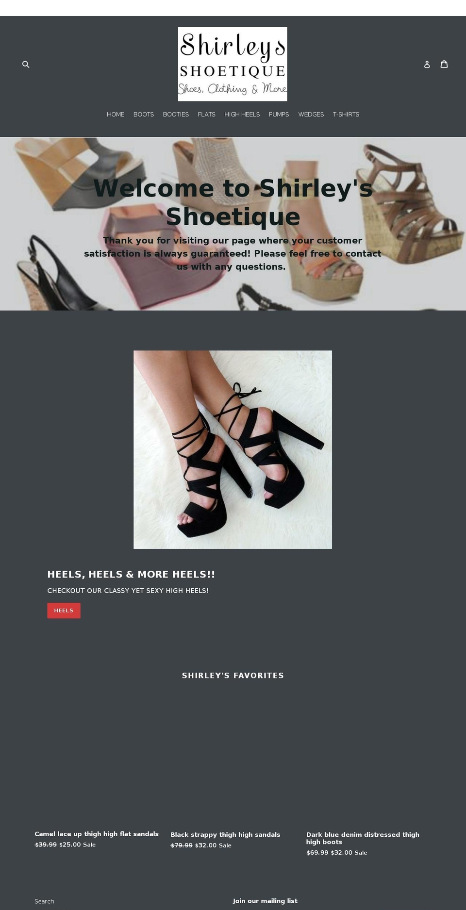 shirleysshoetique.com — Shopify storefront screenshot