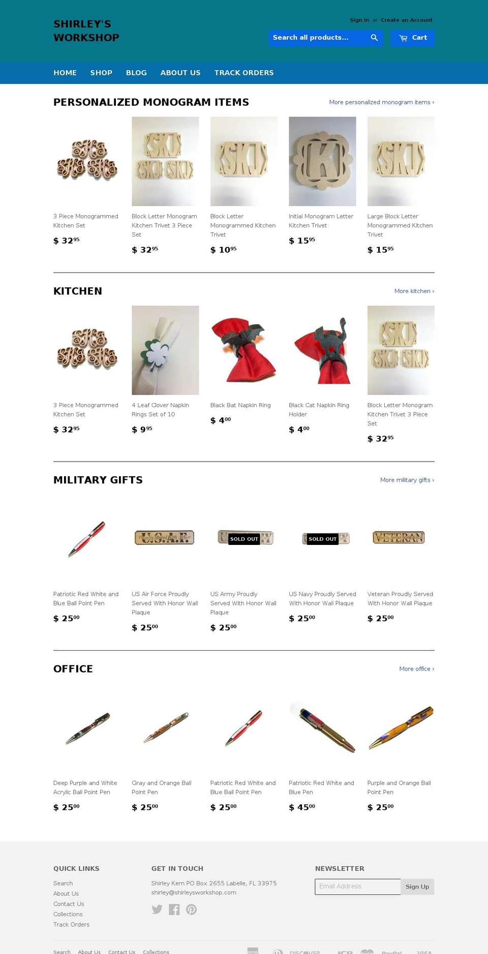 shirleysworkshop.com shopify website screenshot