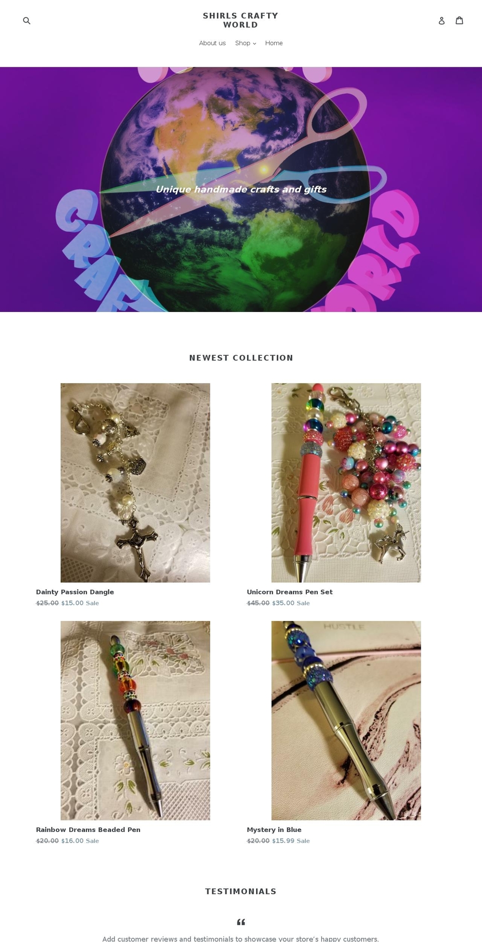 shirlscraftyworld.com — Shopify storefront screenshot