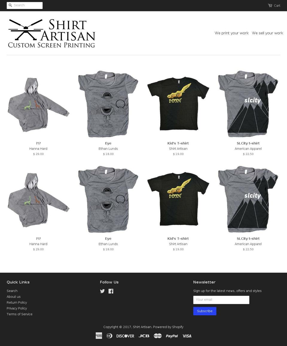 shirtartisan.com shopify website screenshot