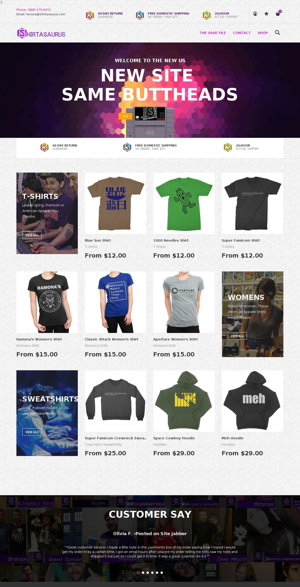 Clean Shopify theme site example shirtasaurus.com