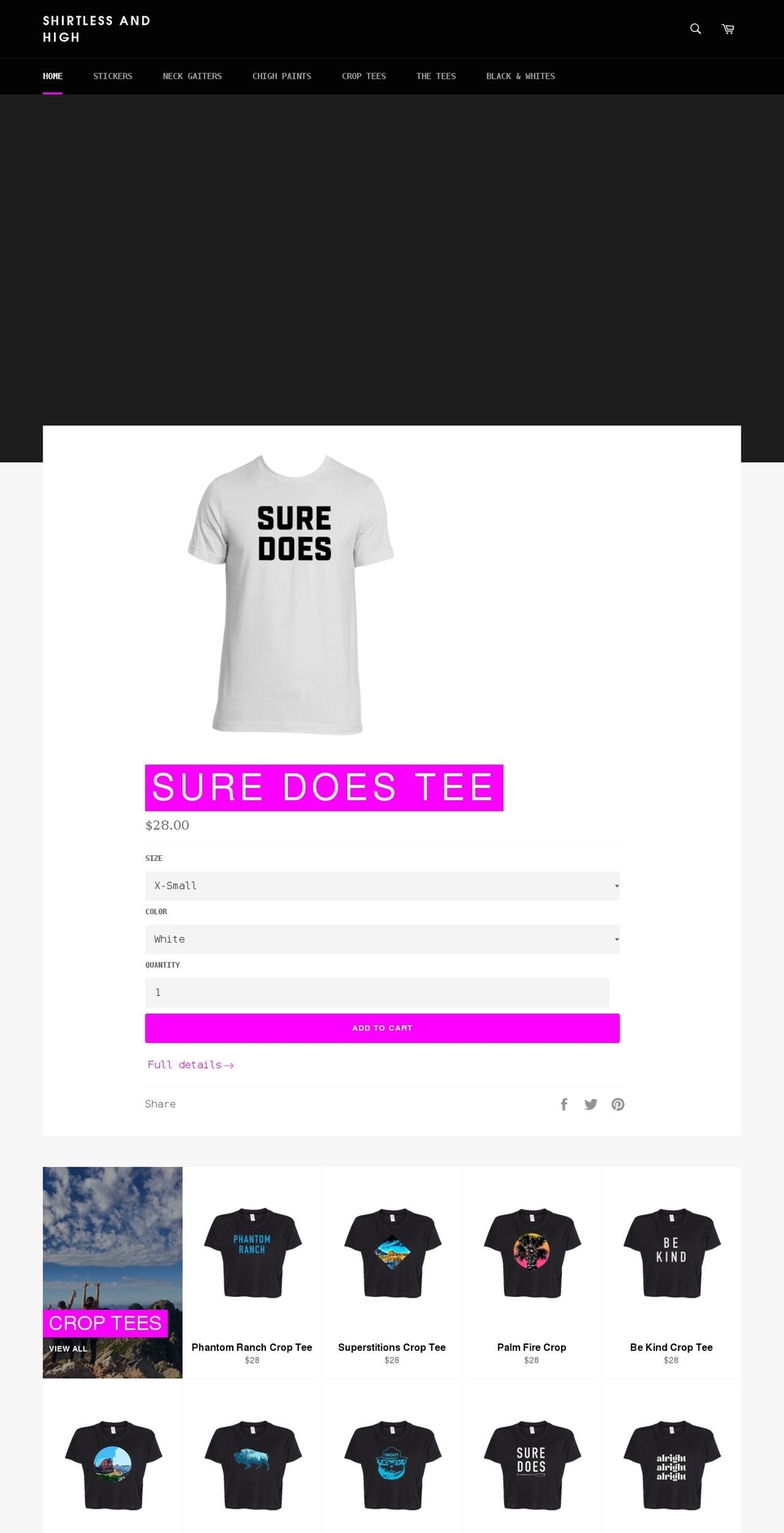 shirtlessandhigh.com — Shopify storefront screenshot