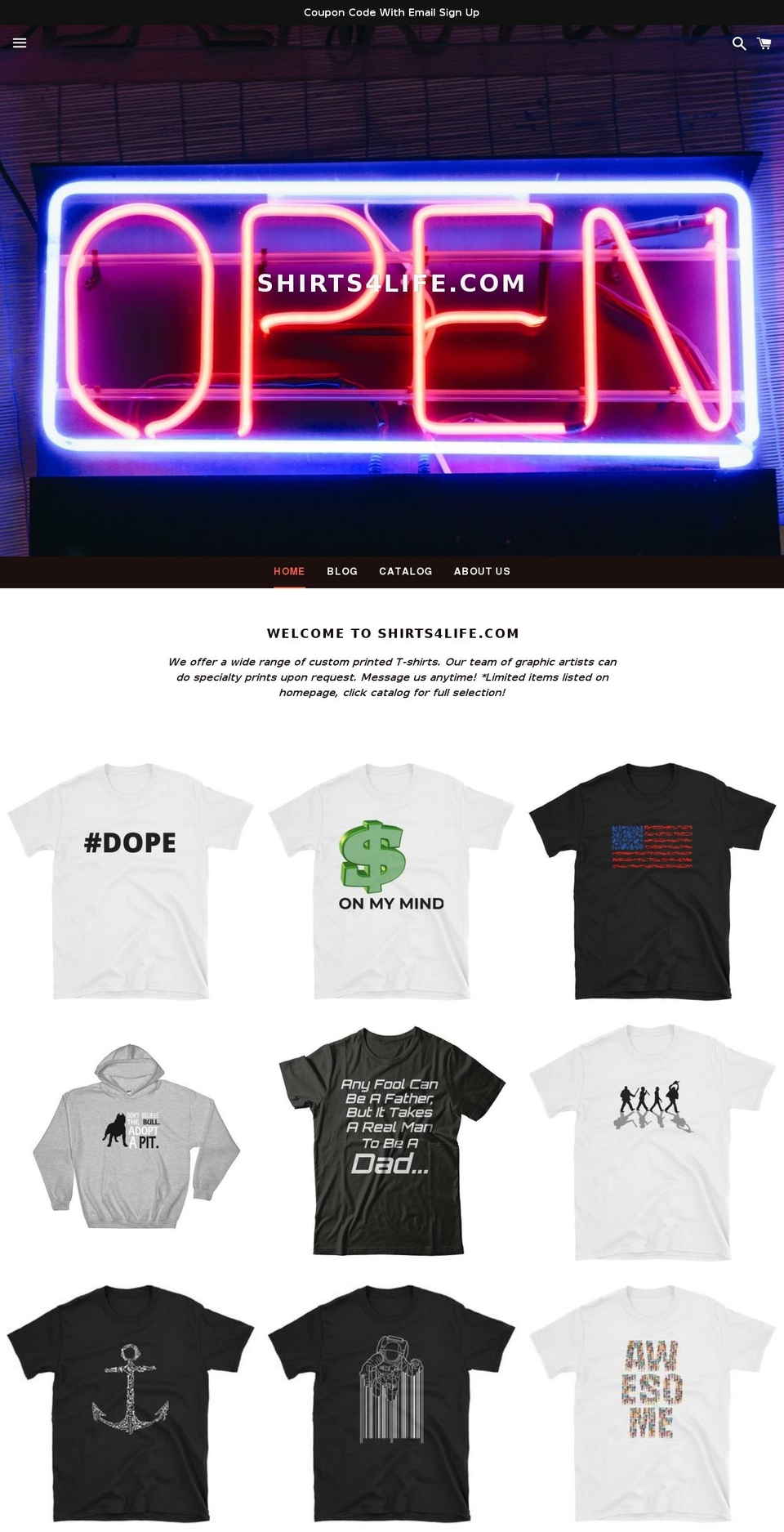 shirts4life.com — Shopify storefront screenshot