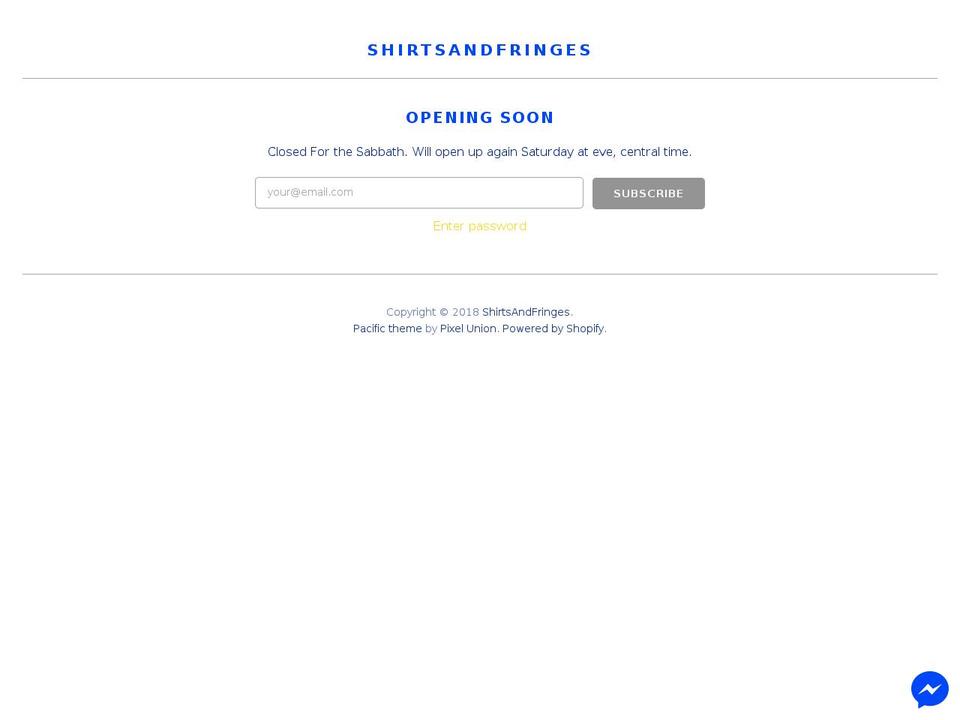 shirtsandfringes.com shopify website screenshot