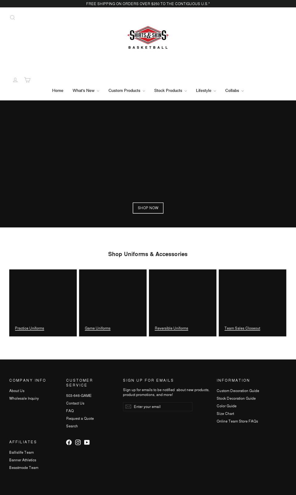 shirtsandskinsinc.com shopify website screenshot