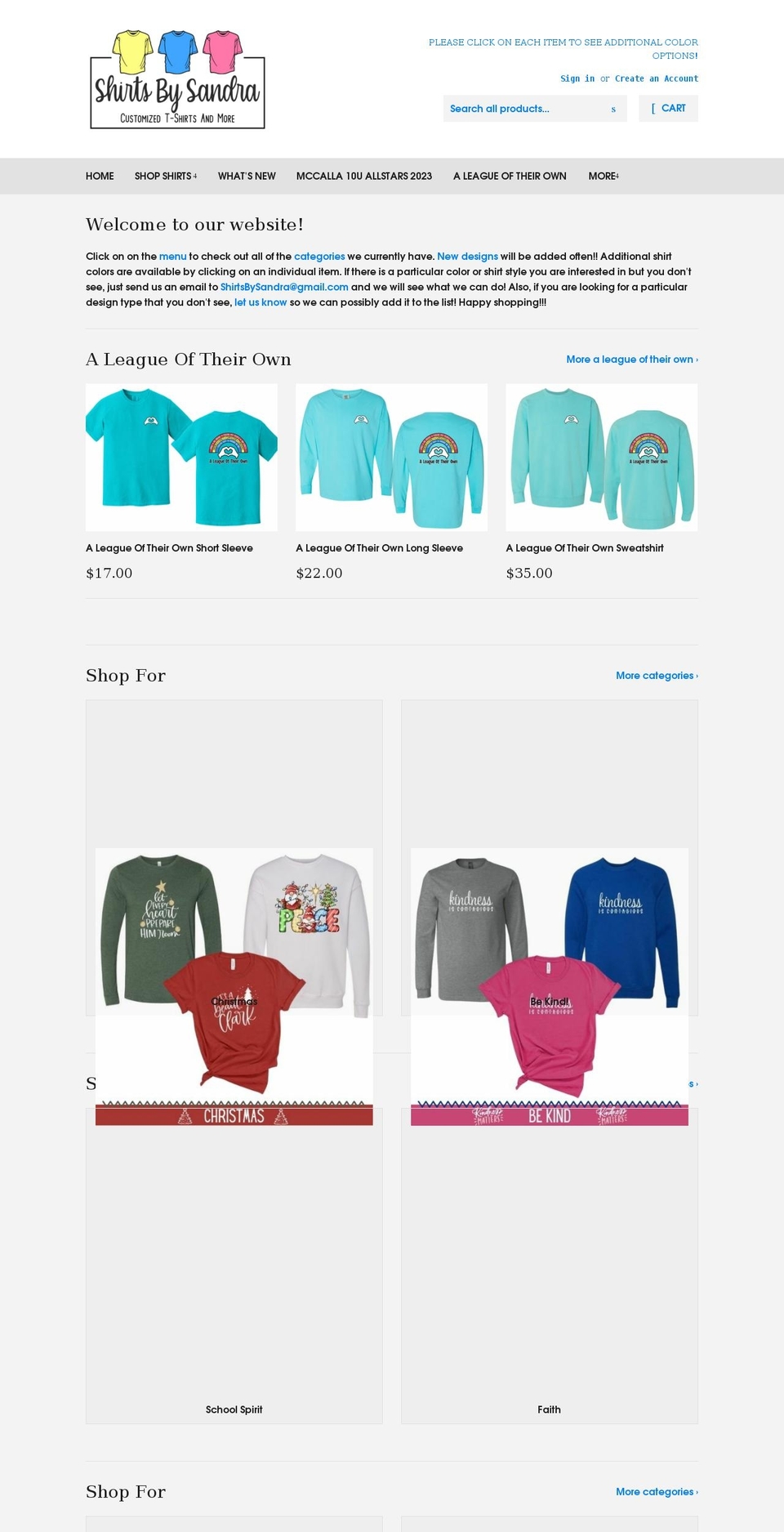 shirtsbysandra.com shopify website screenshot