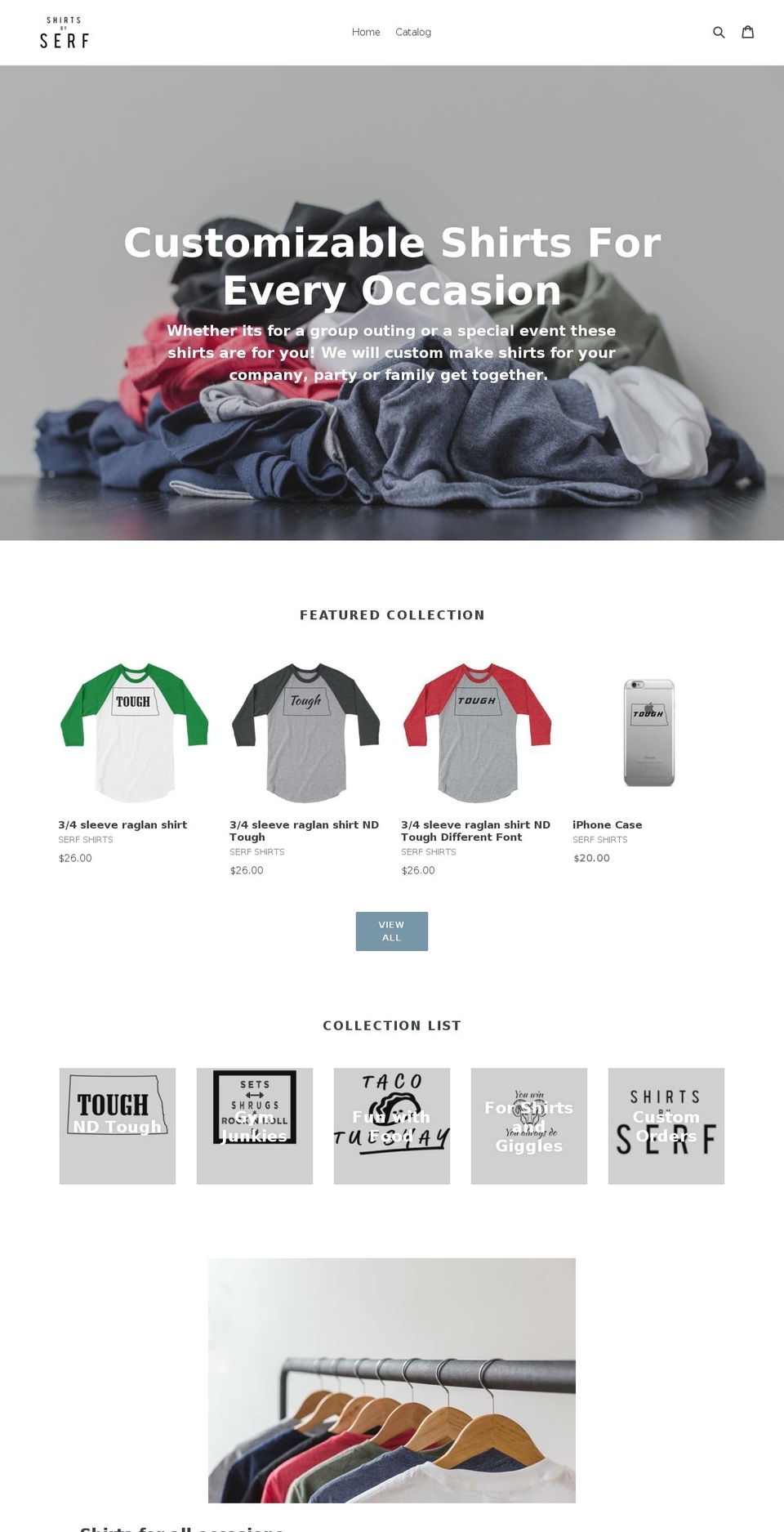 shirtsbyserf.com — Shopify storefront screenshot