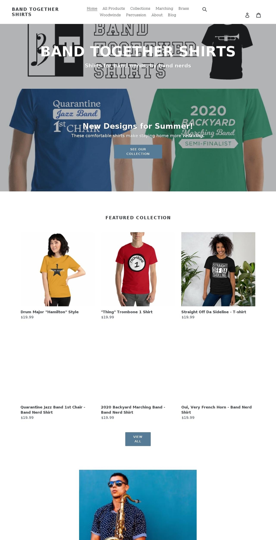 shirtsforbandnerds.com shopify website screenshot