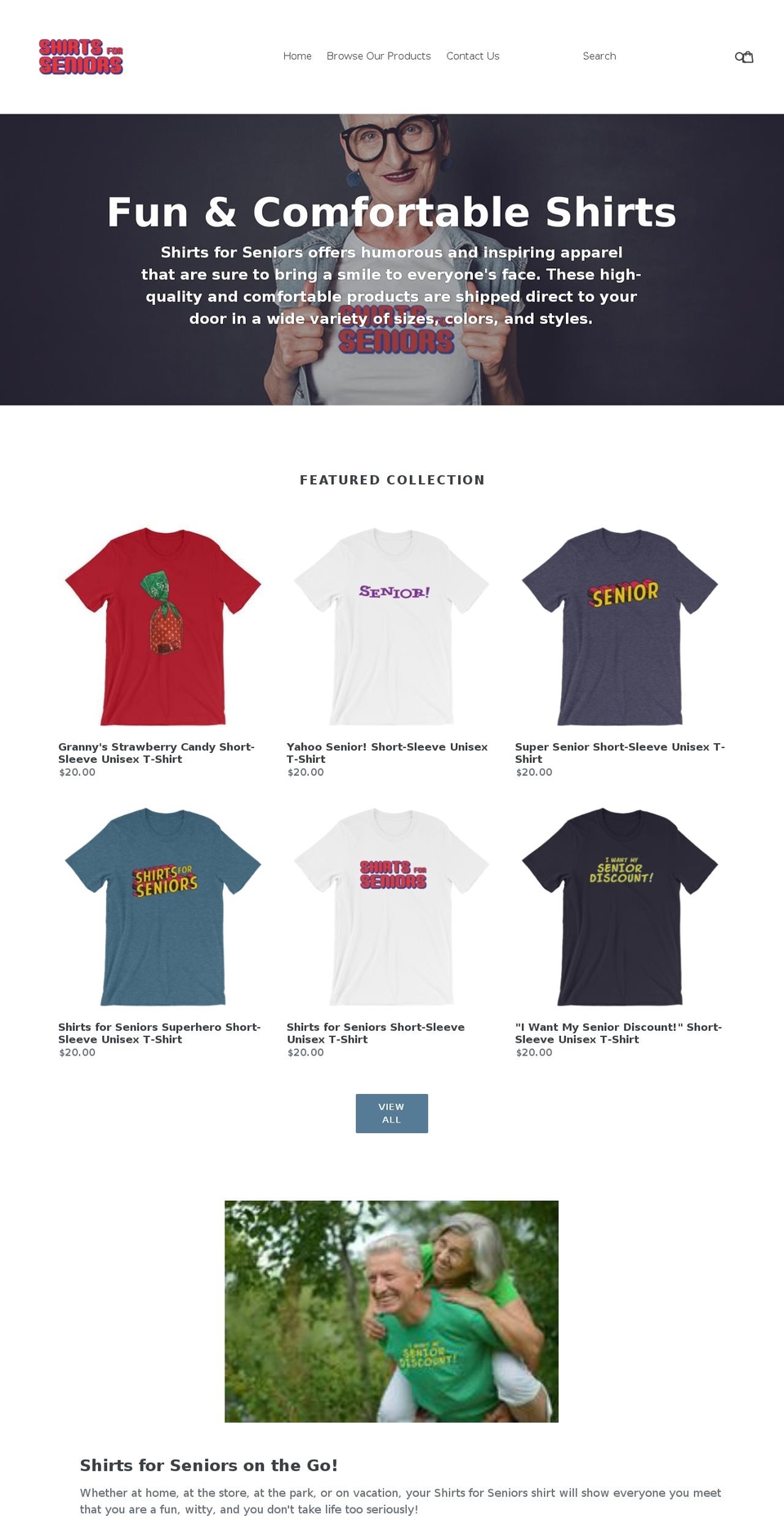 shirtsforseniors.com — Shopify storefront screenshot