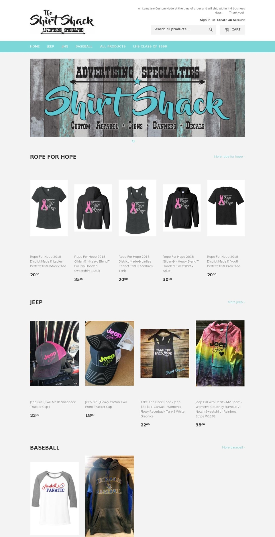 shirtshacknv.com — Shopify storefront screenshot