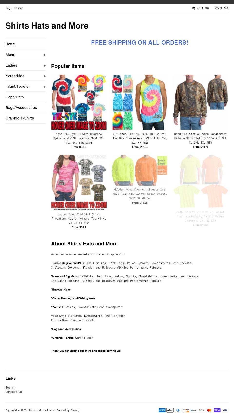 shirtshatsandmore.com shopify website screenshot