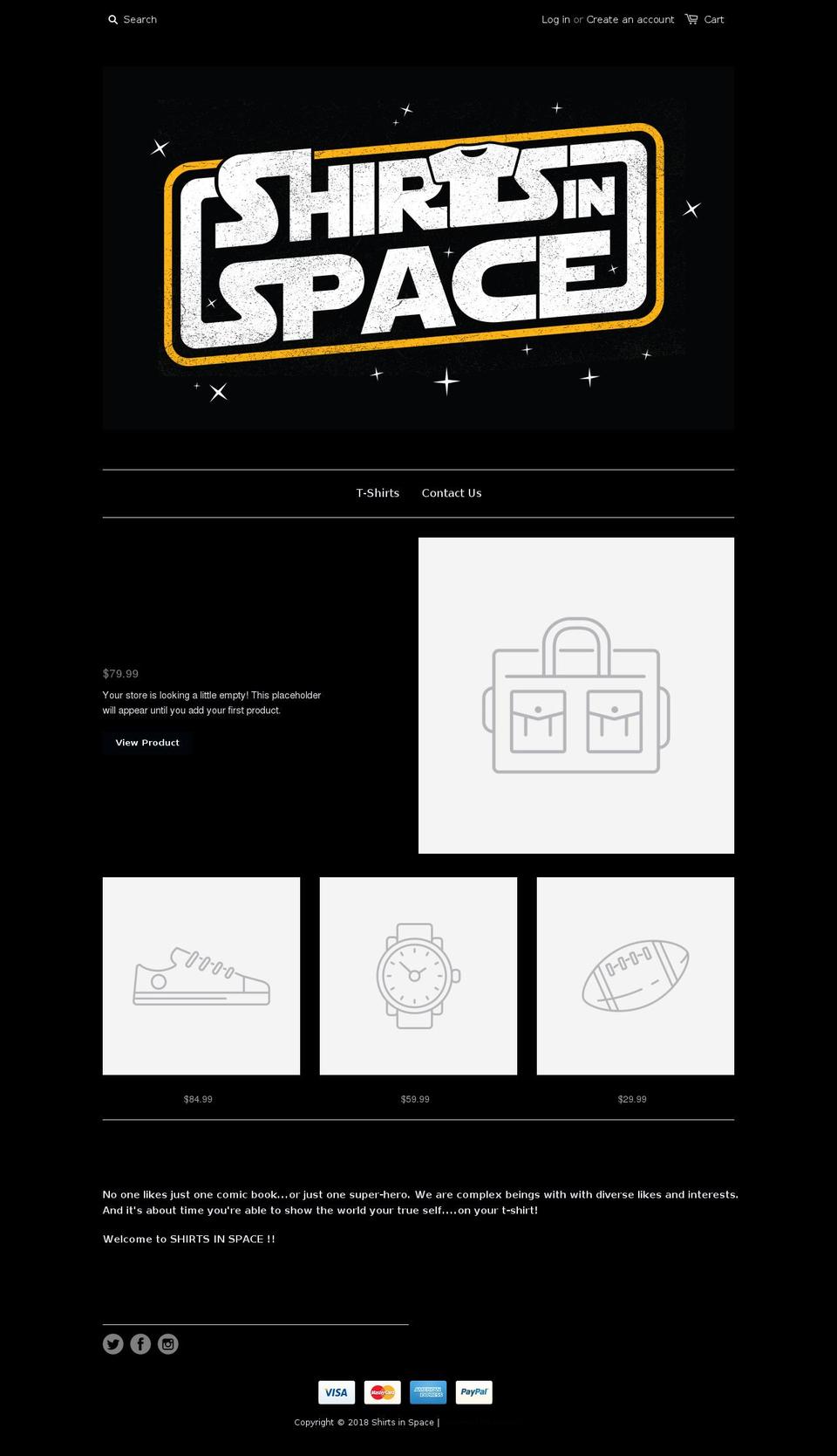 shirtsinspace.com — Shopify storefront screenshot
