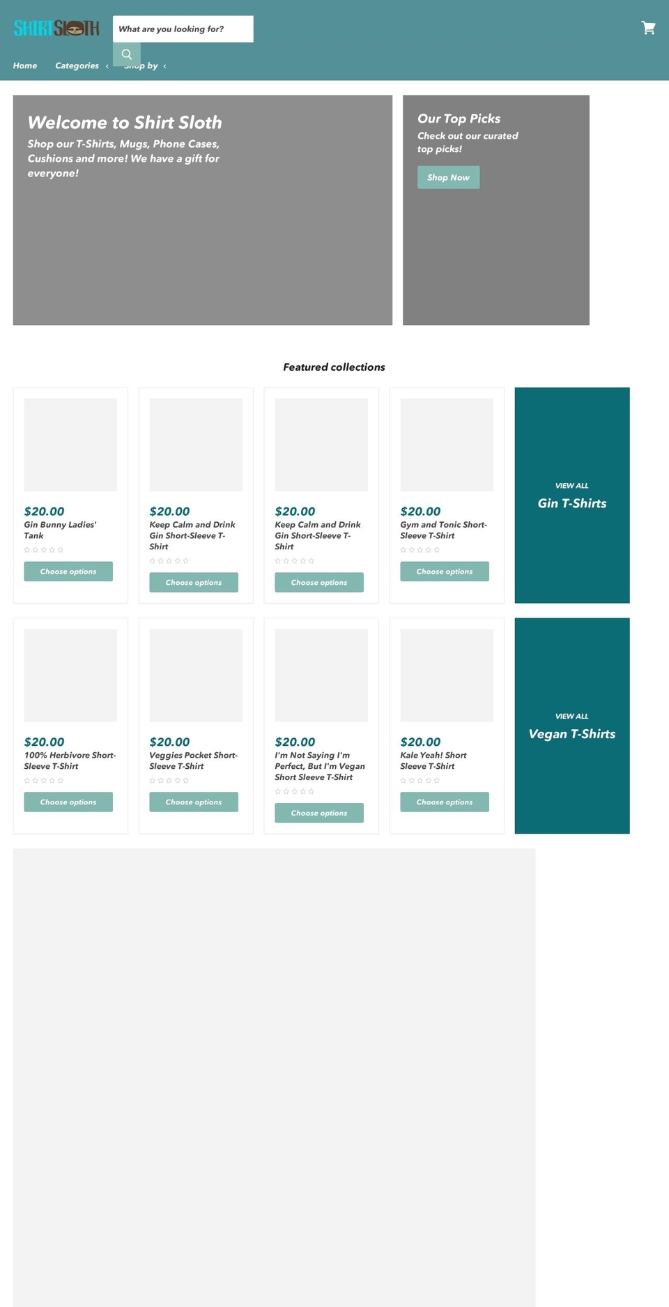 shirtsloth.com — Shopify storefront screenshot