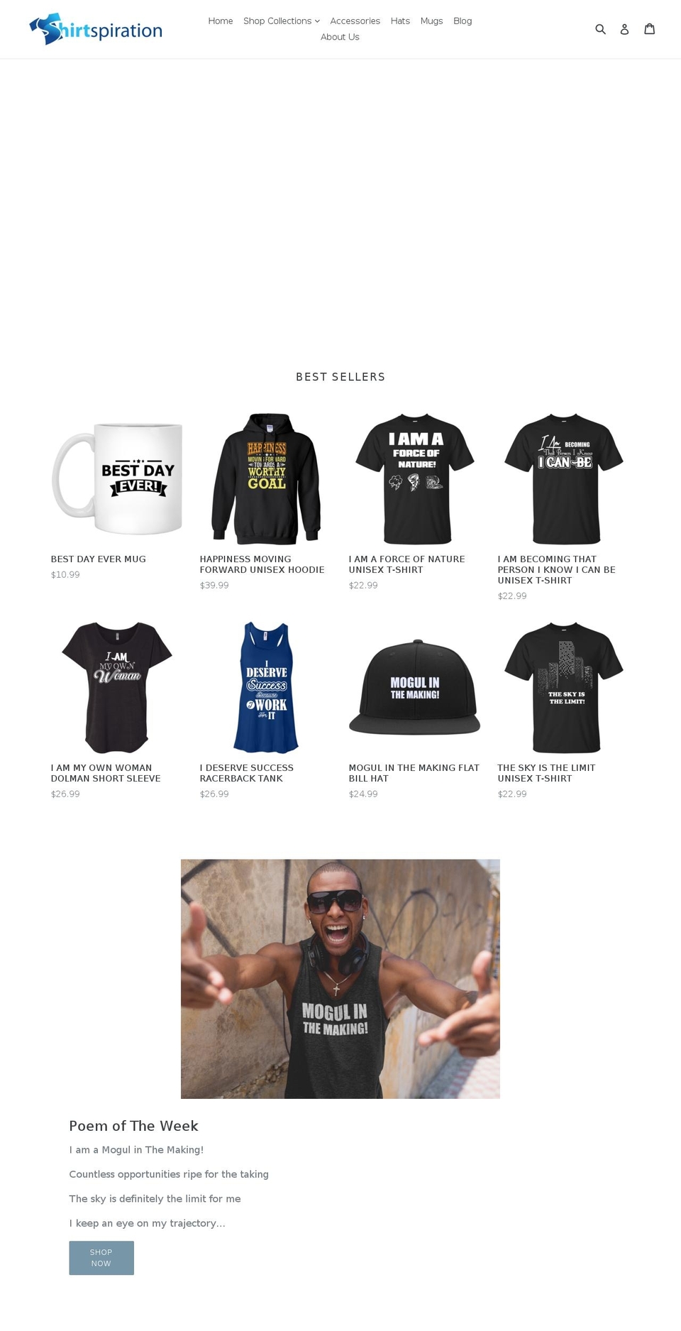 shirtspiration.com shopify website screenshot