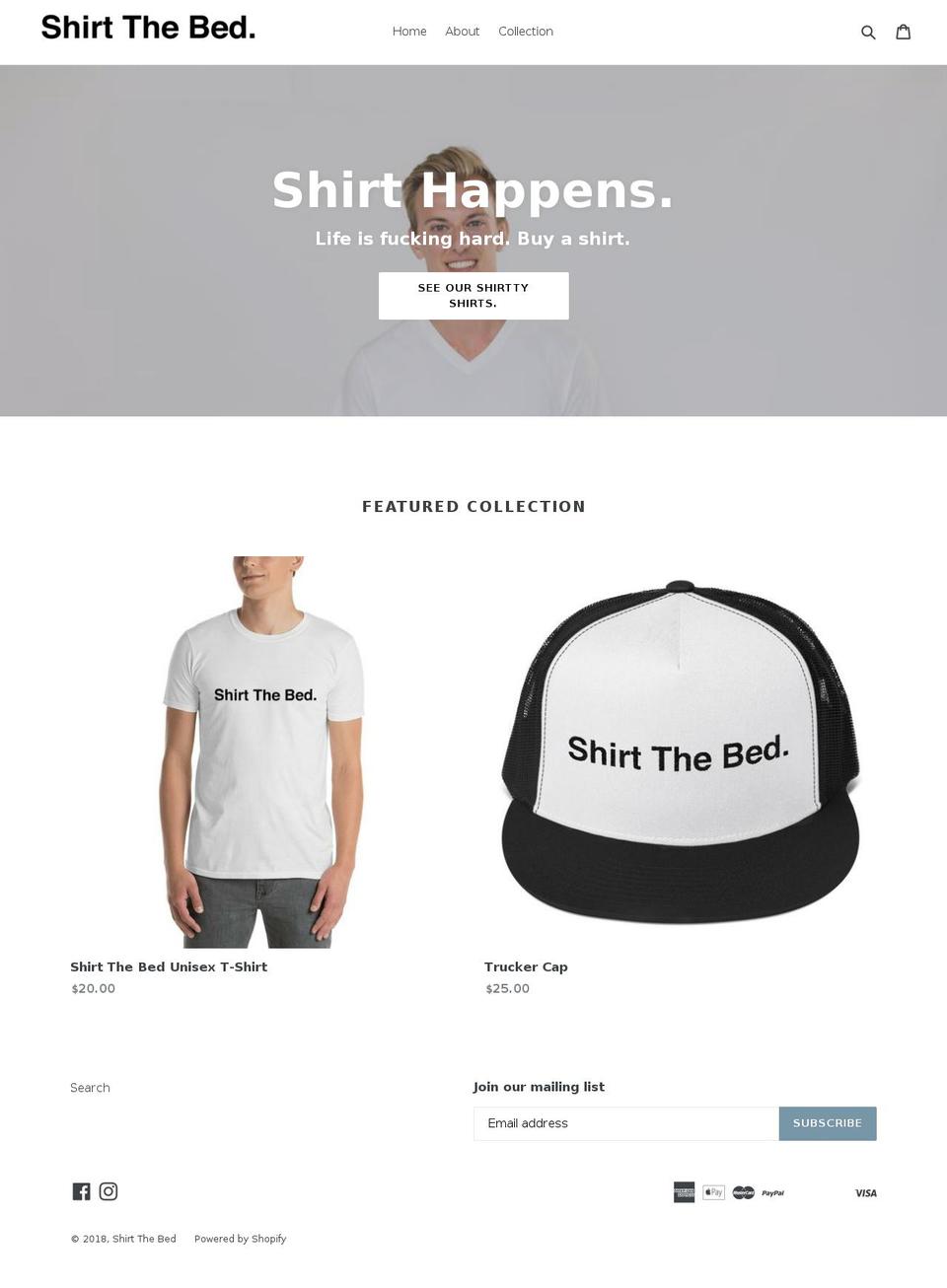 shirtthebed.com — Shopify storefront screenshot