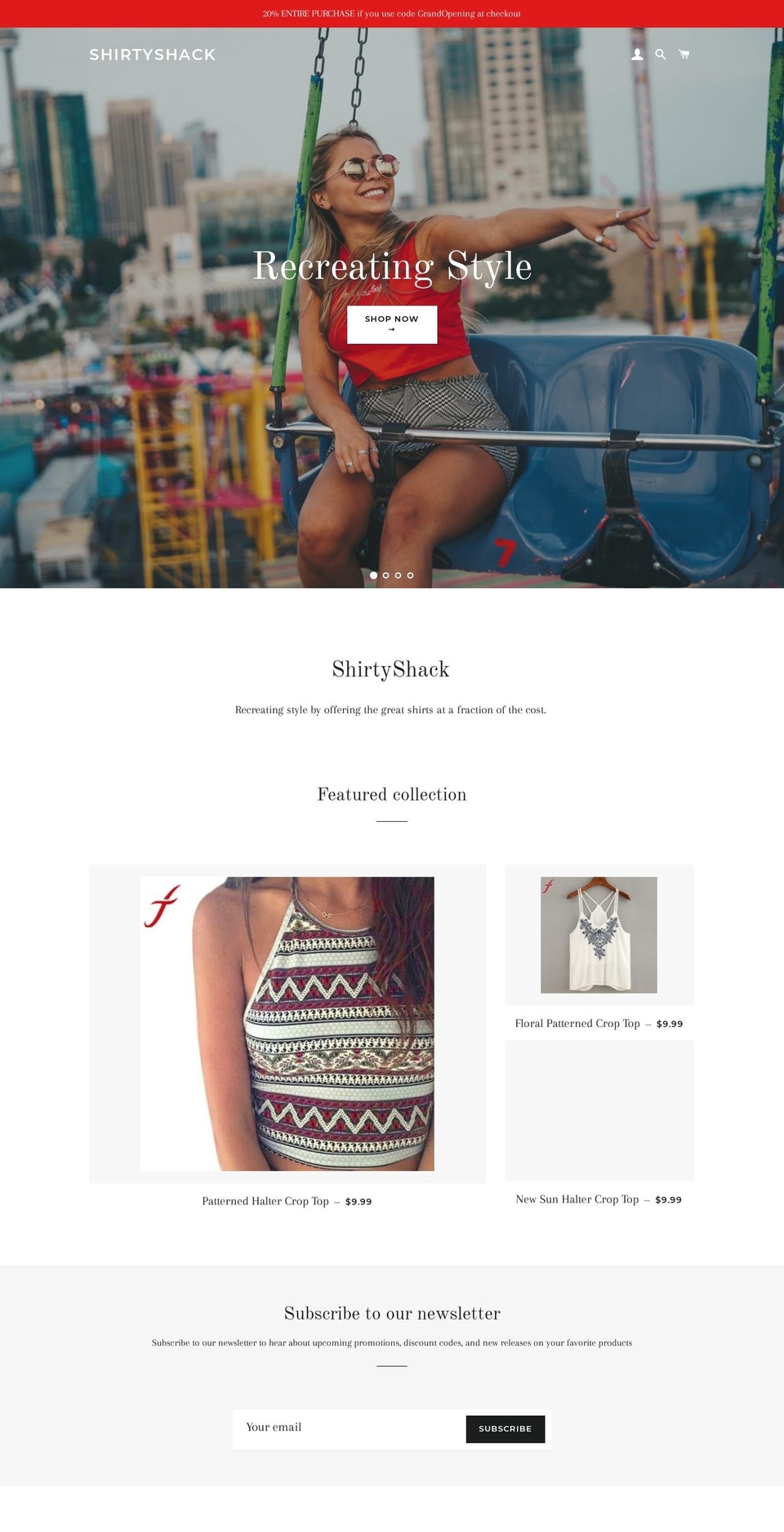 shirtyshack.com — Shopify storefront screenshot