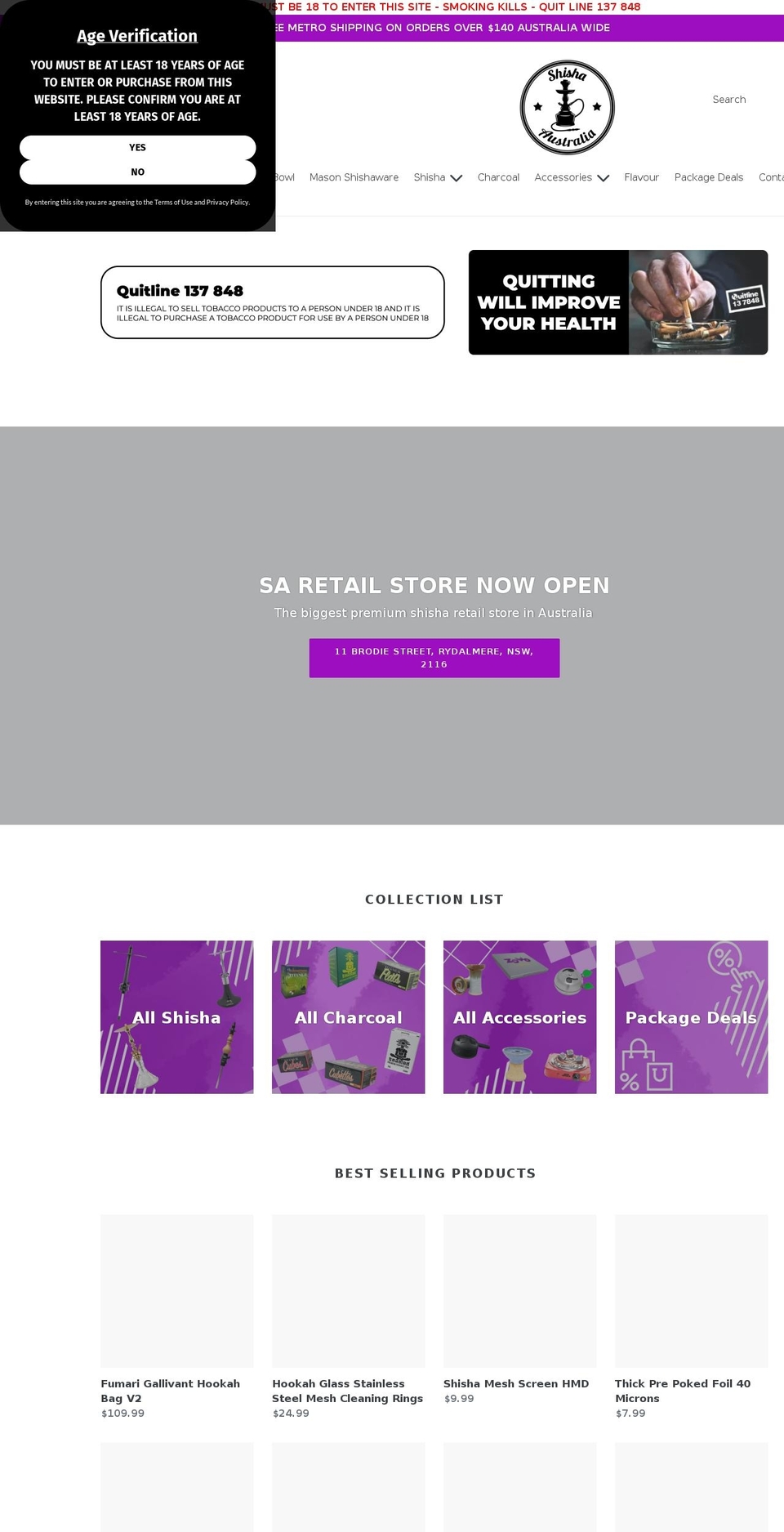 shishaaustralia.com shopify website screenshot