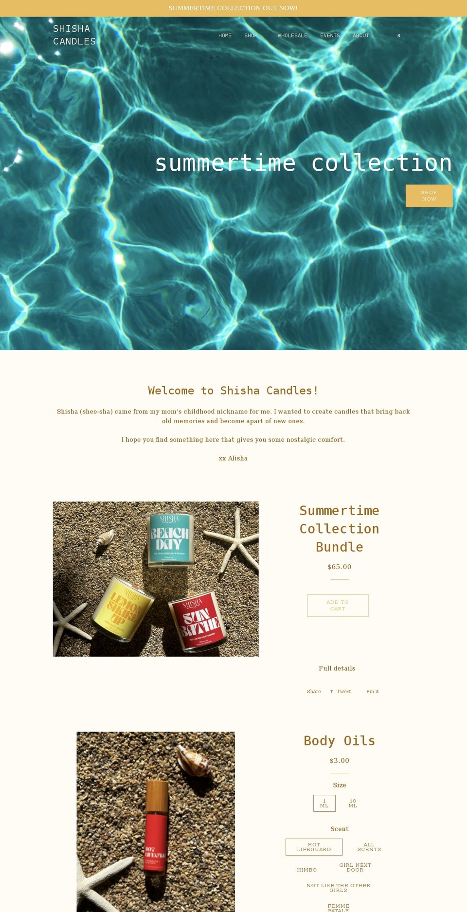 shishacandles.com shopify website screenshot