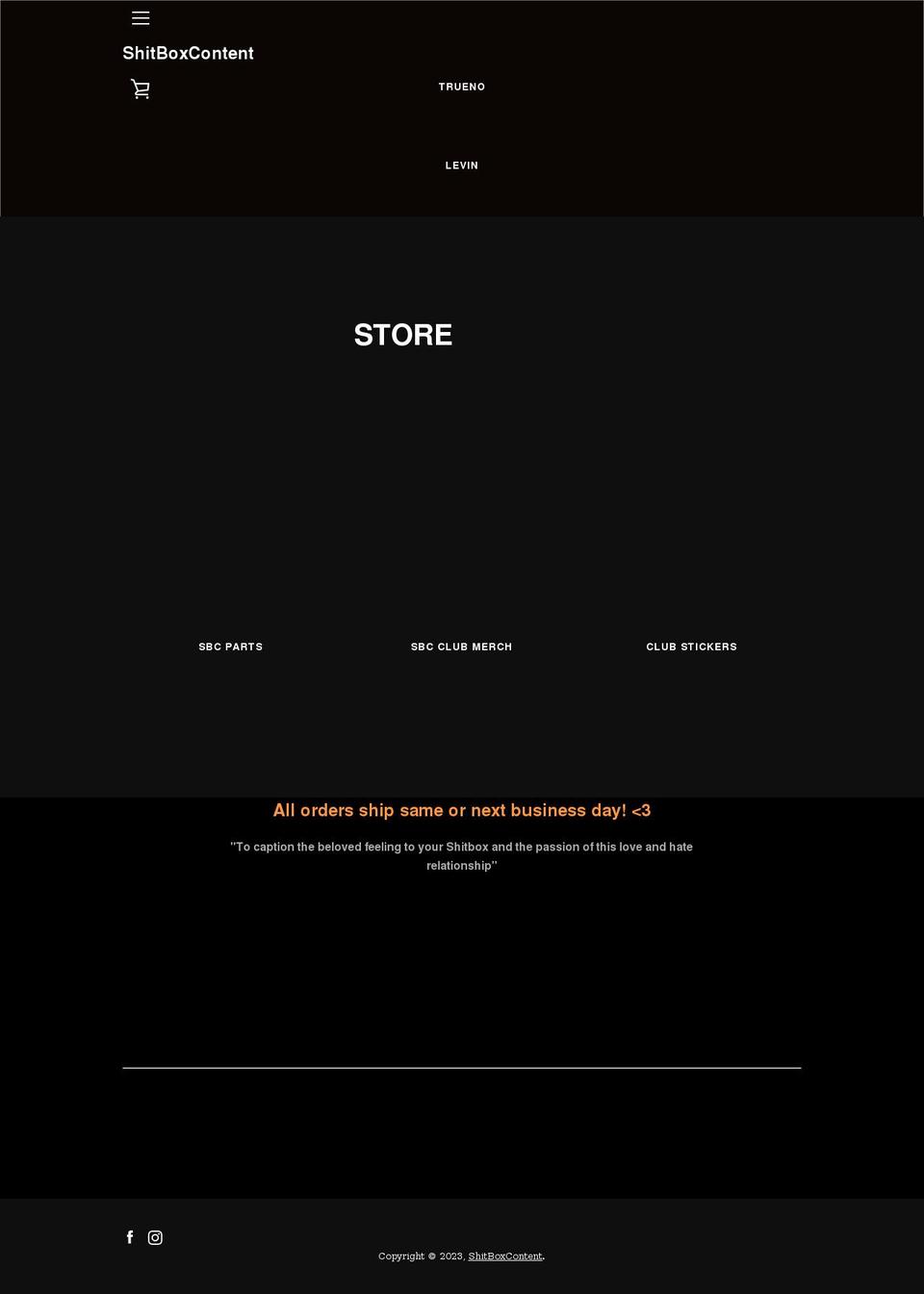 shitboxcontent.com shopify website screenshot