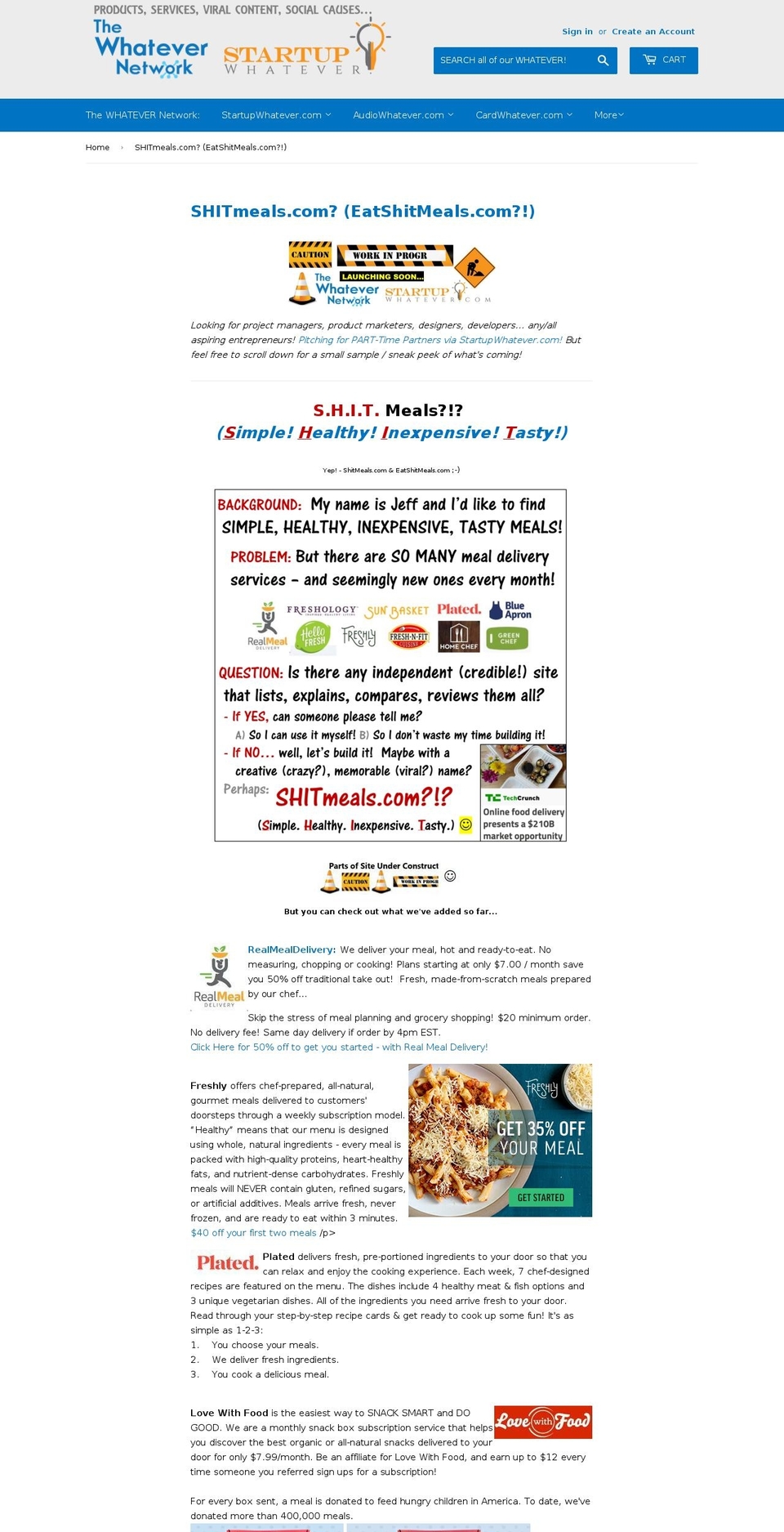 shitmeals.com shopify website screenshot