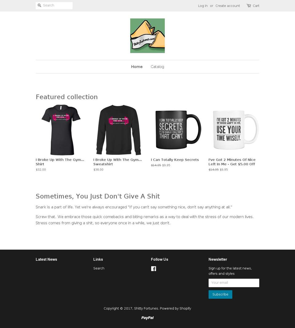 shittyfortunes.com shopify website screenshot