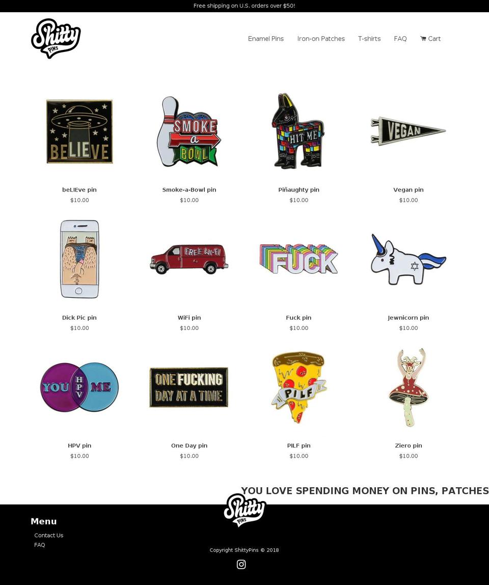 shittypins.com — Shopify storefront screenshot