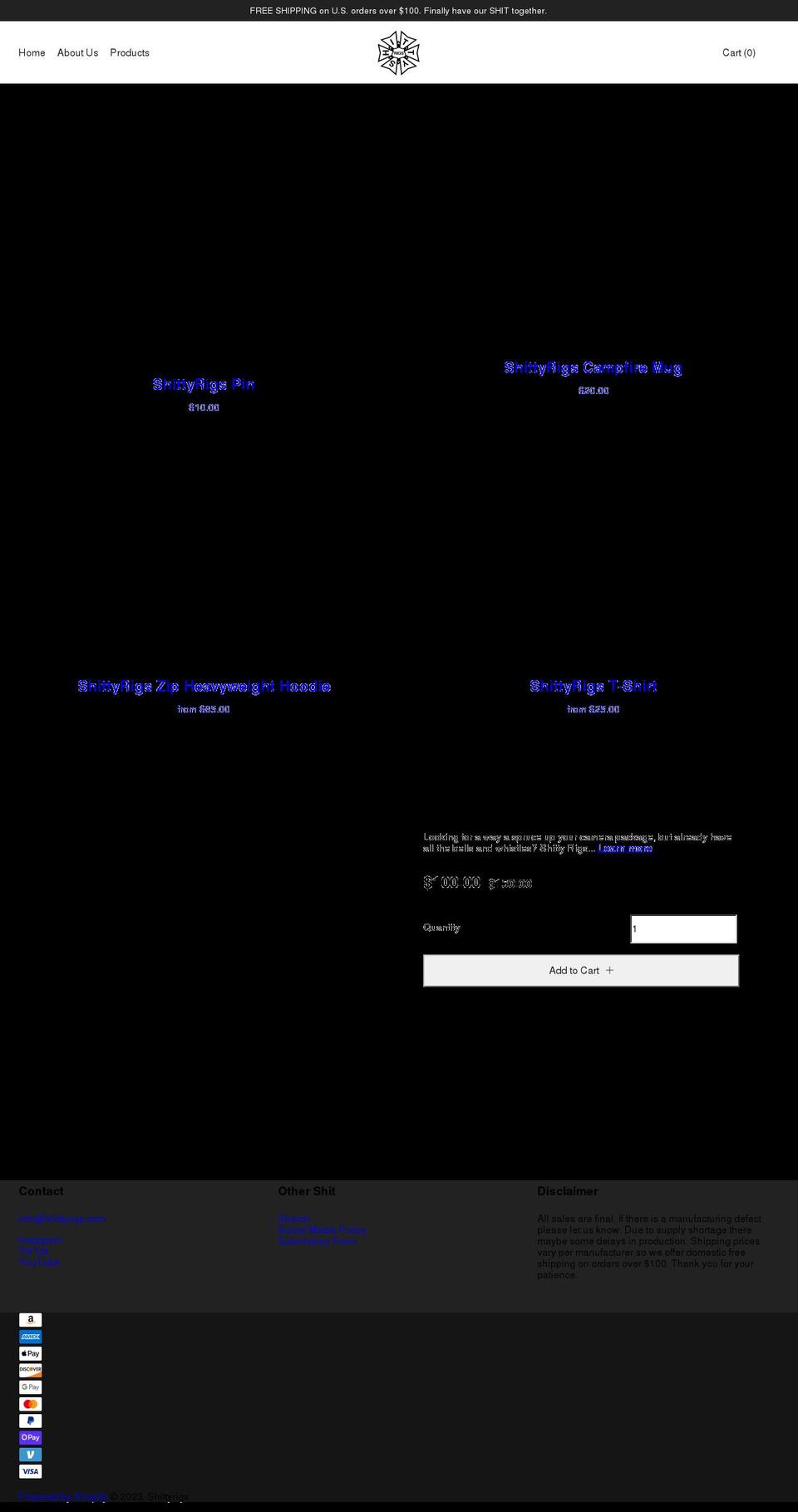 shittyrigs.com shopify website screenshot