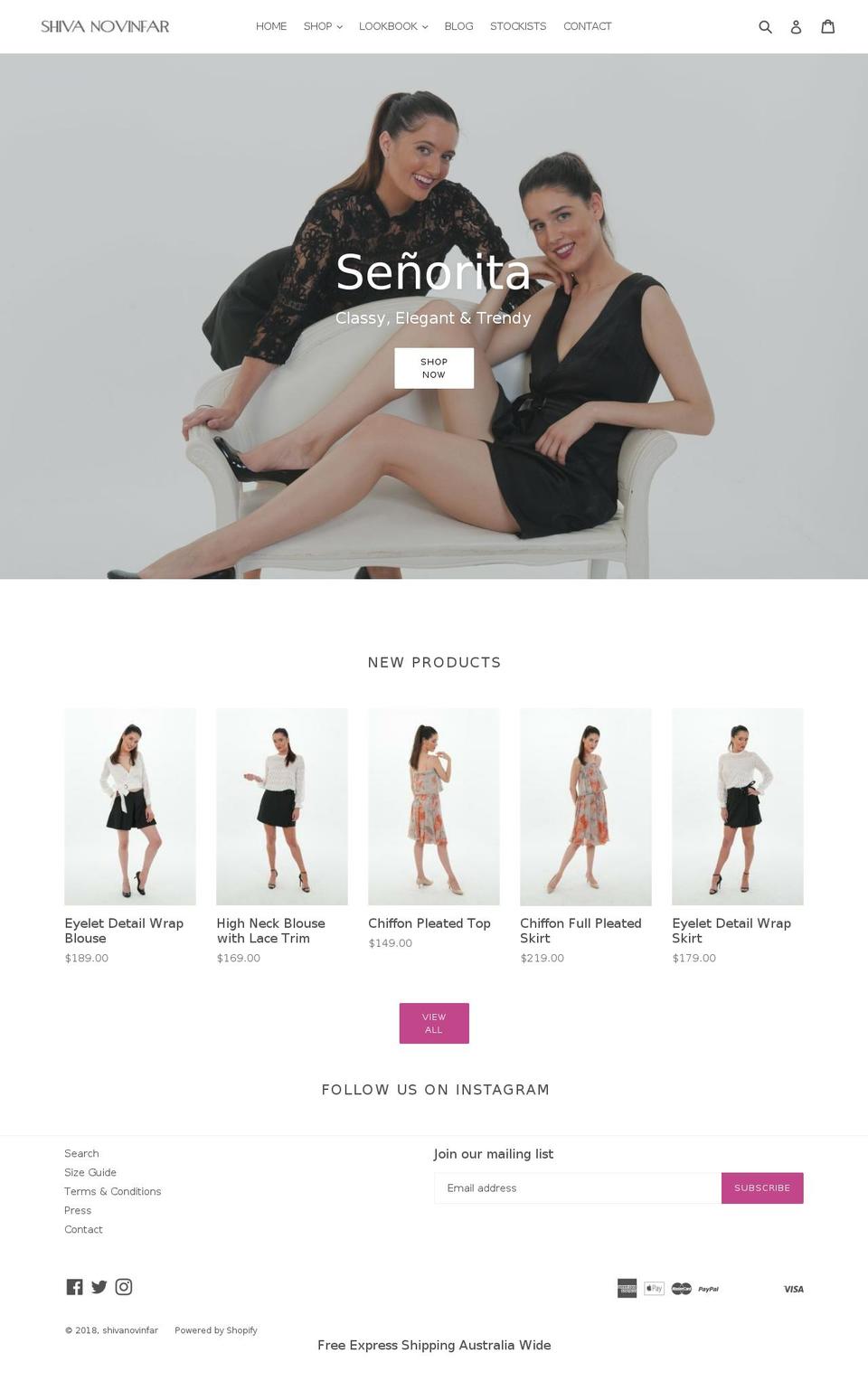 shivanovinfar.com — Shopify storefront screenshot