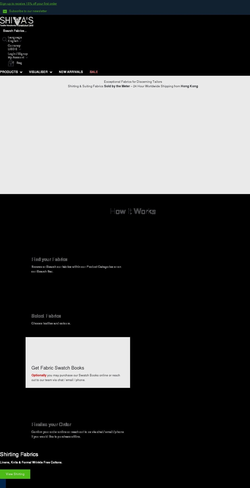 shivasfabrics.com shopify website screenshot