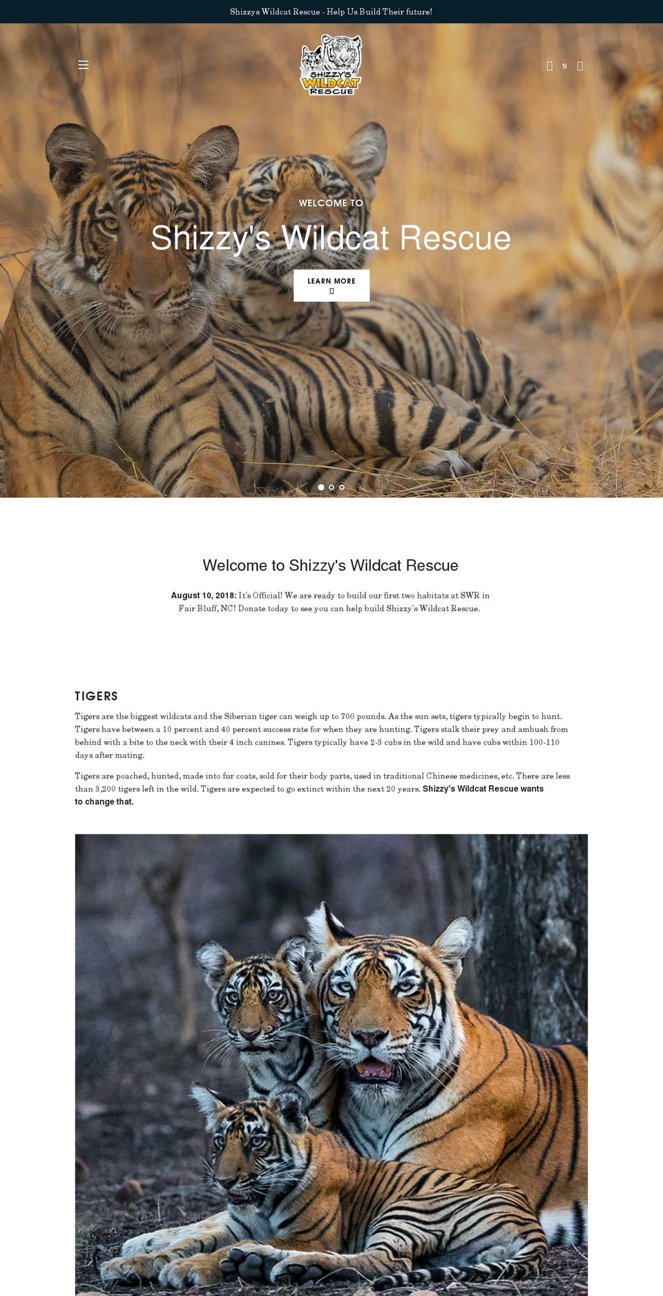 shizzyswildcatrescue.org shopify website screenshot