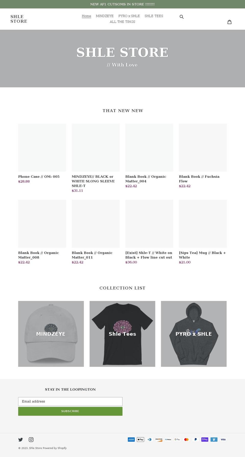 shlestore.com shopify website screenshot