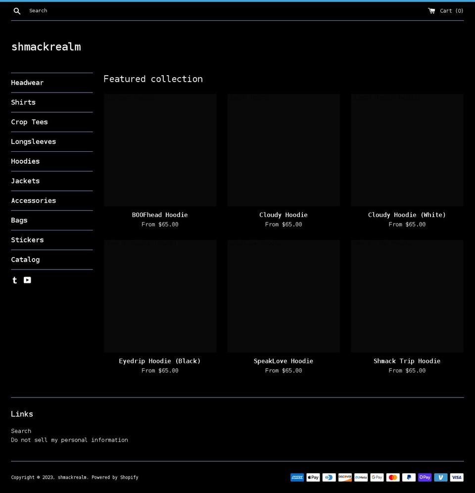 shmackrealm.com shopify website screenshot
