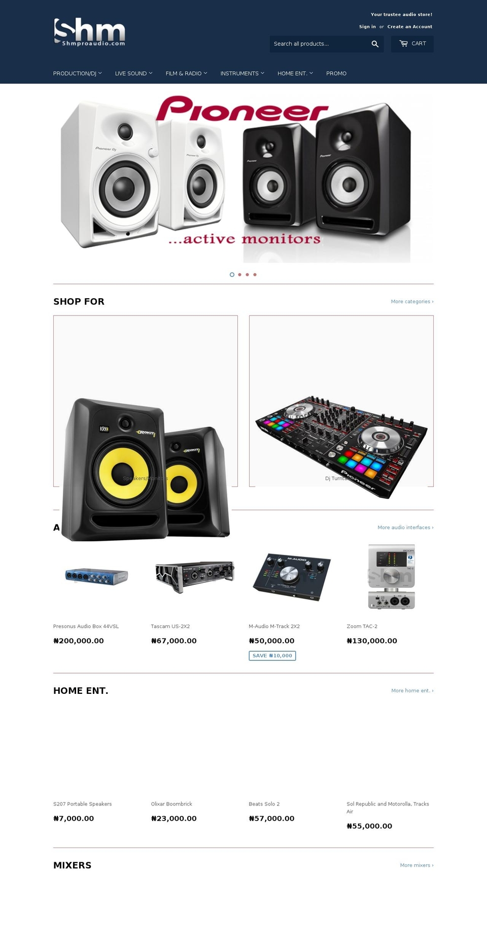 shmproaudio.com — Shopify storefront screenshot