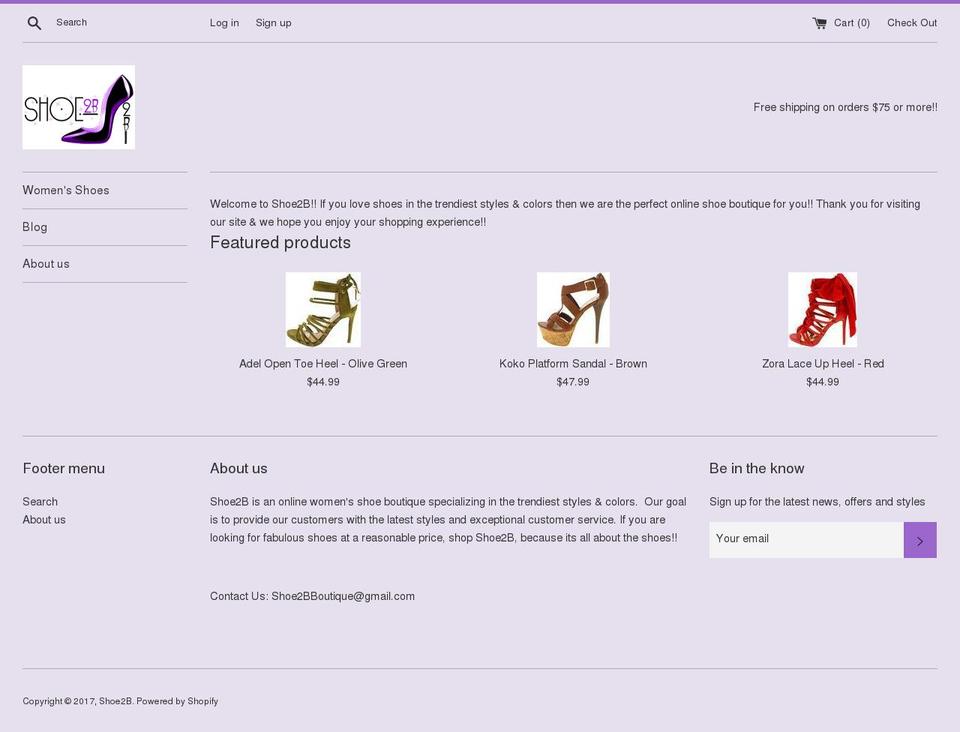 shoe2b.com shopify website screenshot