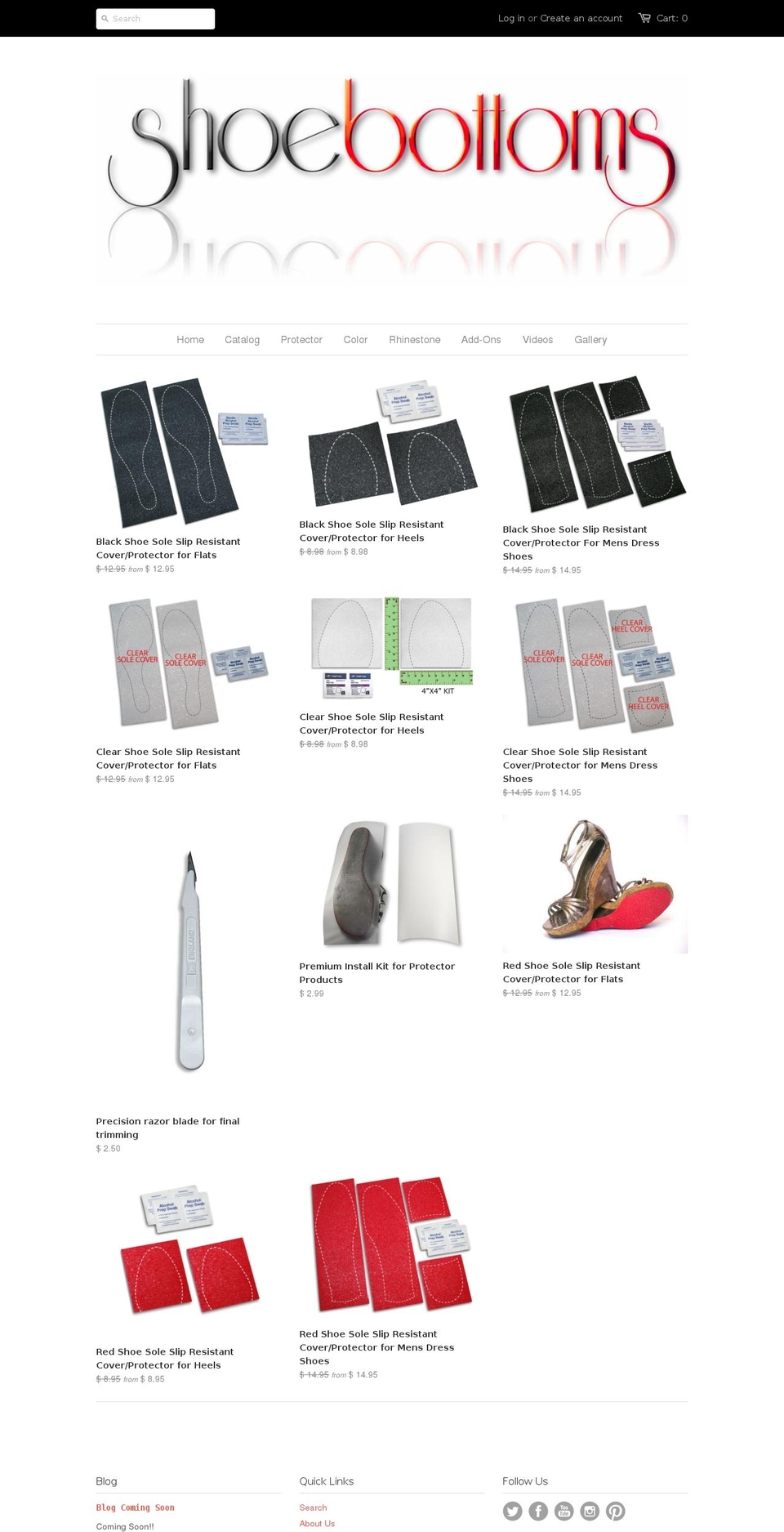 shoebottoms.com shopify website screenshot