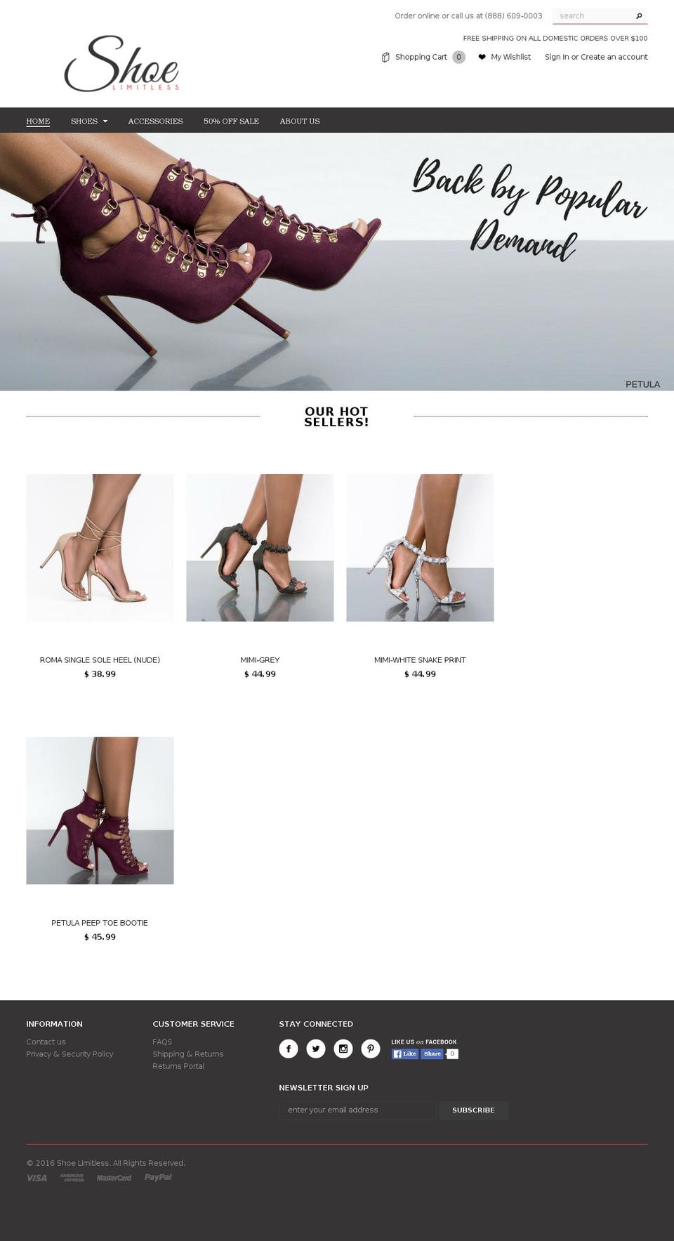 shoelimitless.com shopify website screenshot