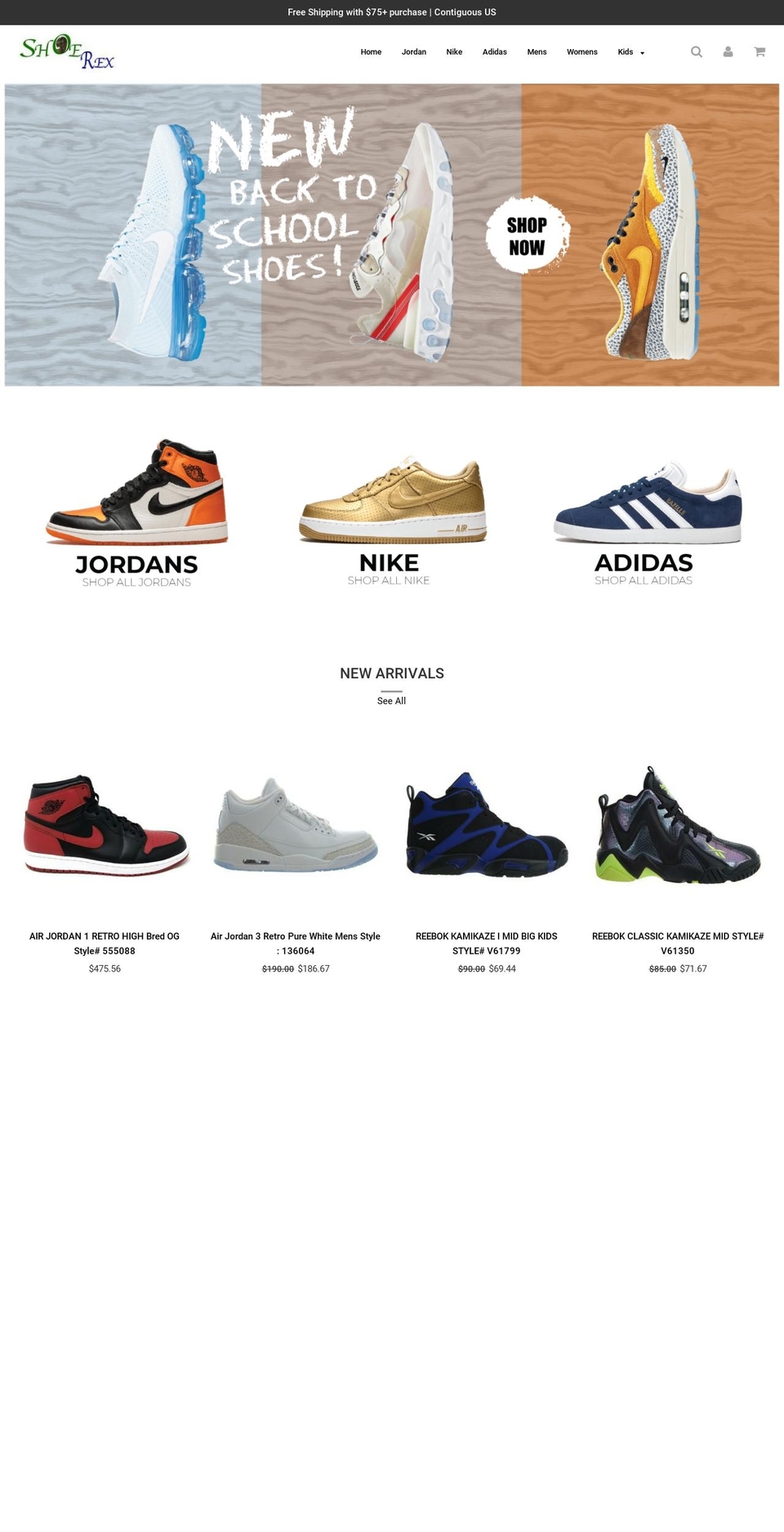 shoerex.com — Shopify storefront screenshot