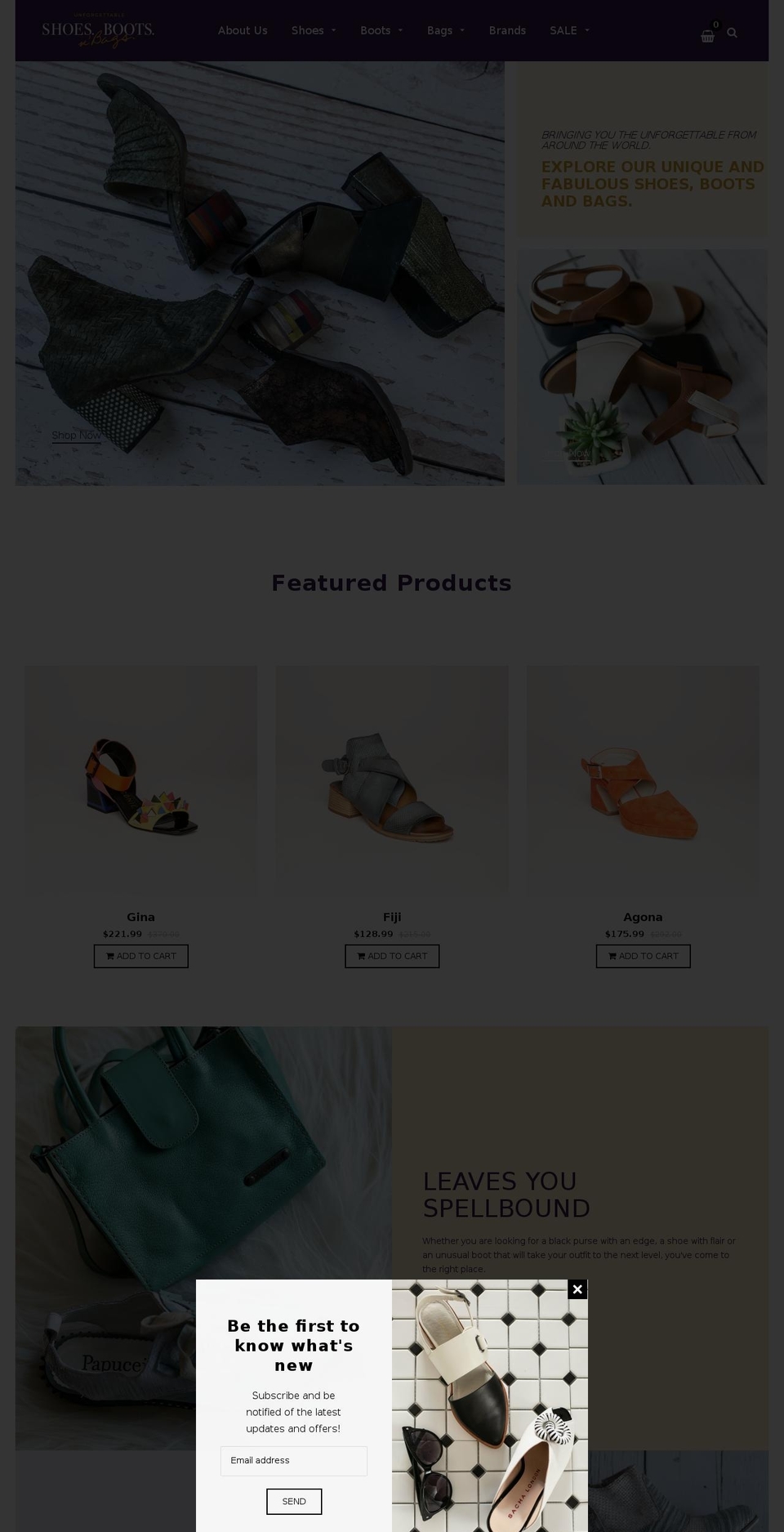 shoesbootsnbags.com shopify website screenshot